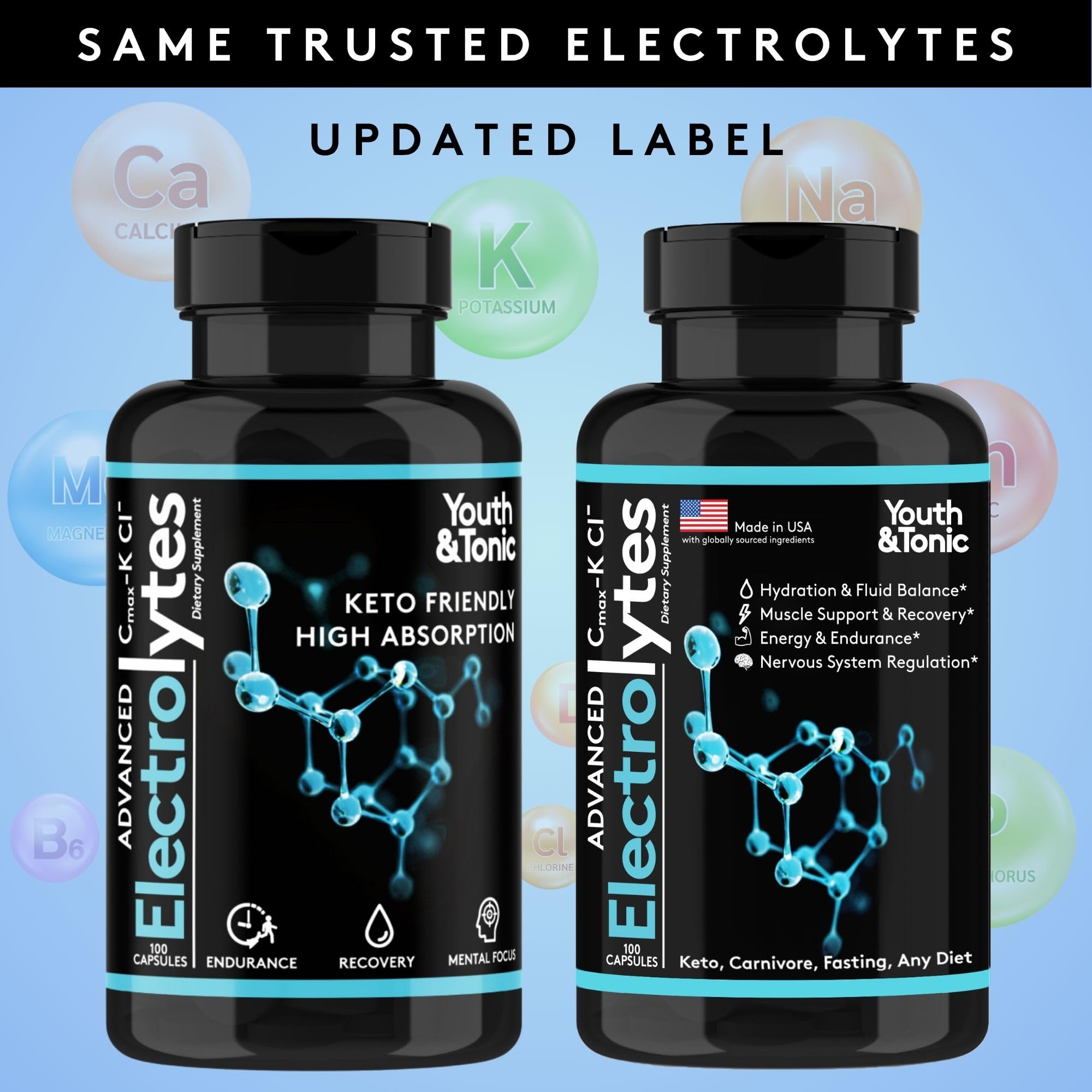 Complete Electrolyte Supplement Pills High Absorption | Cmax Potassium Chloride Magnesium Sodium Calcium Zinc | Boost Endurance Muscle Recovery Mental Focus | Salt Electrolytes Tablets | Keto Friendly Youth & Tonic Au supplements