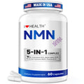 I LOVE HEALTH NMN Supplement, 5-in-1 Complex with NAC, Alpha Lipoic Acid, CoQ10 & Resveratrol - High Absorption Anti Aging Formula - Third Party Tested, cGMP, Gluten Free - 60 Capsules I LOVE HEALTH Au supplements