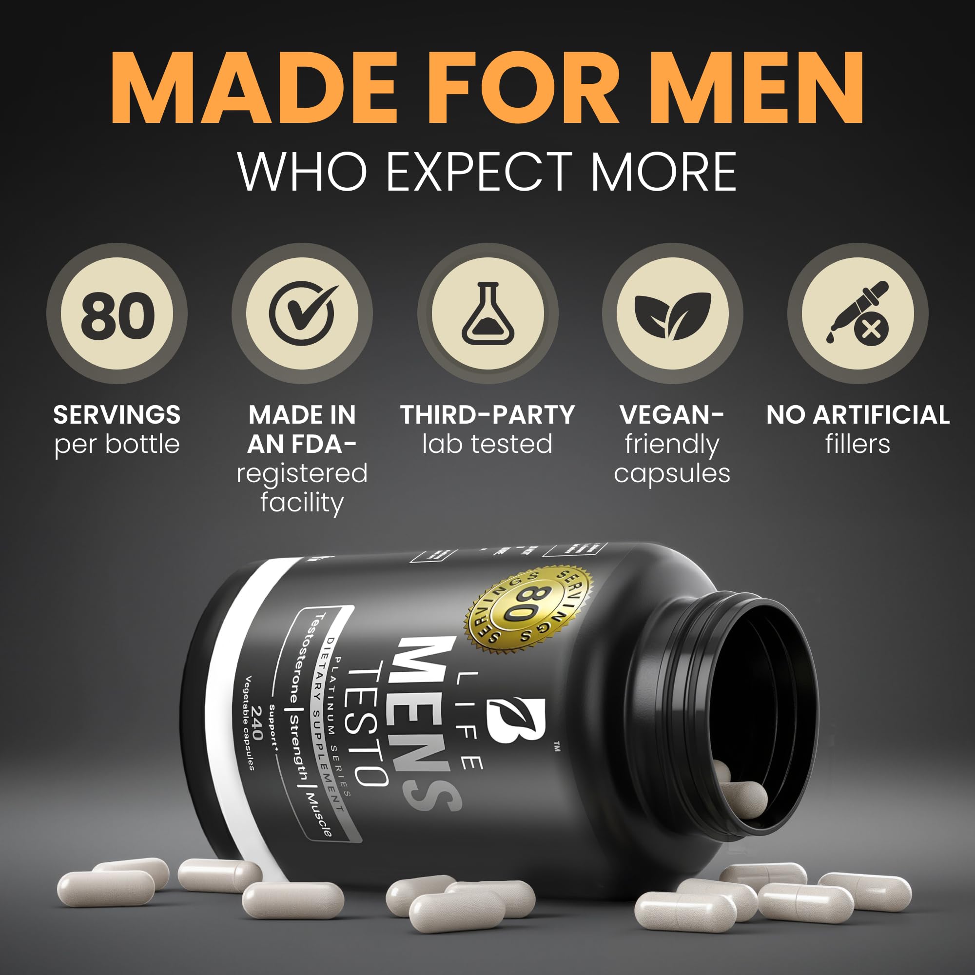 Testosterone Booster Supplement for Men | Boron supplement for men with Tribulus Terrestris, Black Maca, Horny Goat Weed, L-Arginine | Stamina, Endurance, Muscle growth & strength | 80 Servings B Life Company Au supplements