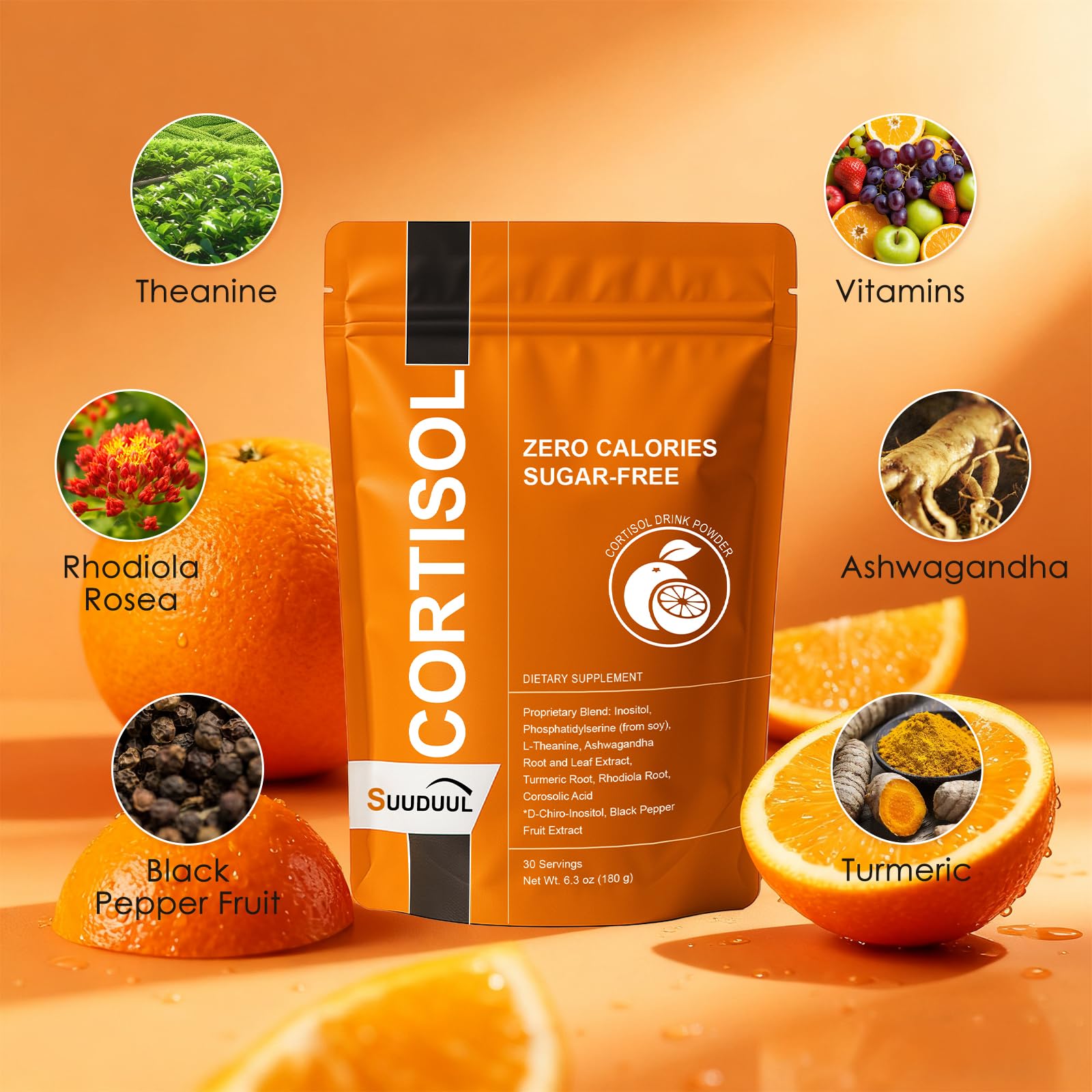 Cortisol Drink Mix | Cortisol Supplements for Women & Men | Ashwagandha, L-Theanine, Turmeric Root, Black Pepper Extract, Healthy Cortisol Levels, Mental Clarity SUUDUUL Au supplements