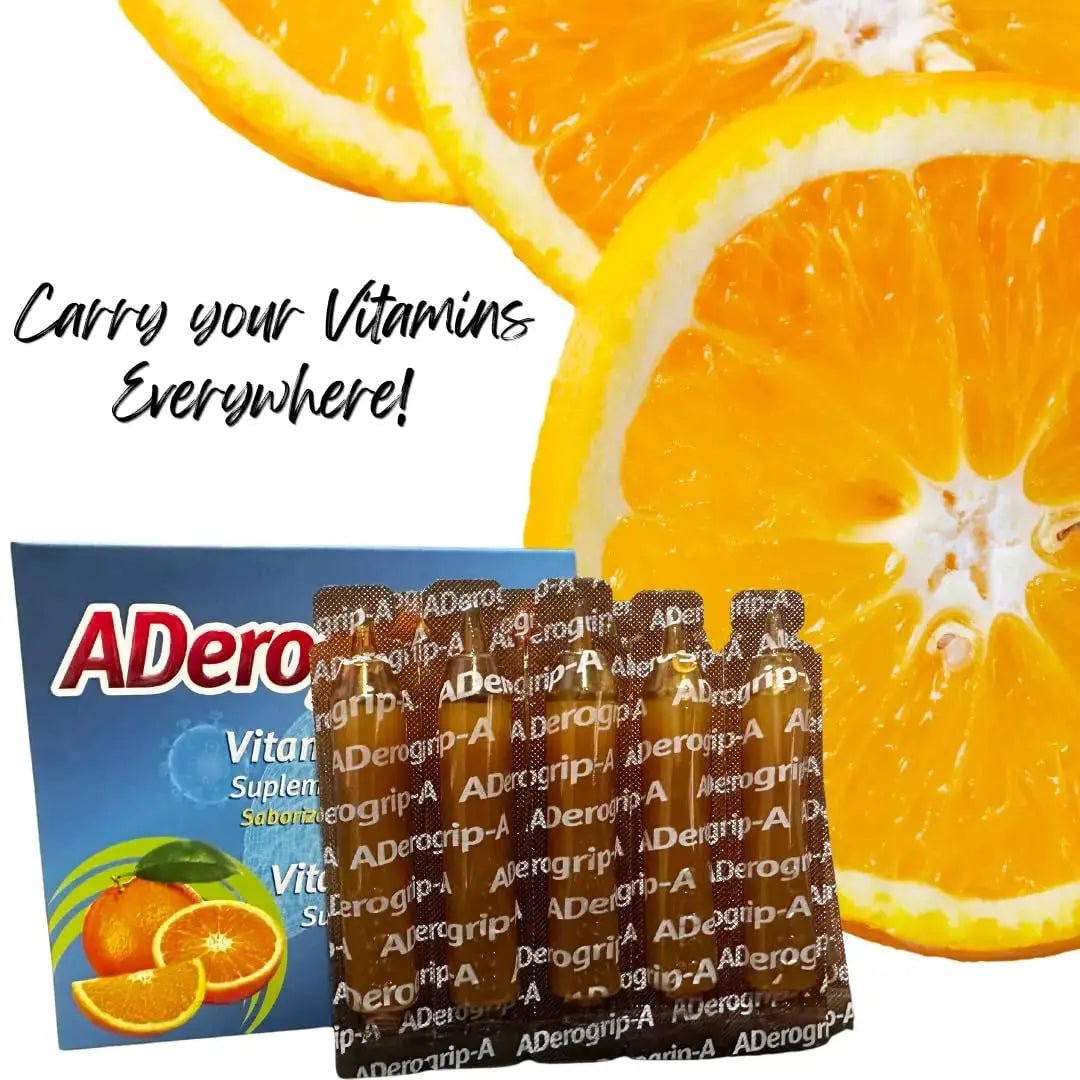 Aderogripa Immune Support Vitamins C, A & D | Liquid Supplement | 10 Natural Orange Flavor Ampoules | Boost Your Immune System ADEROGRIP-A Au supplements