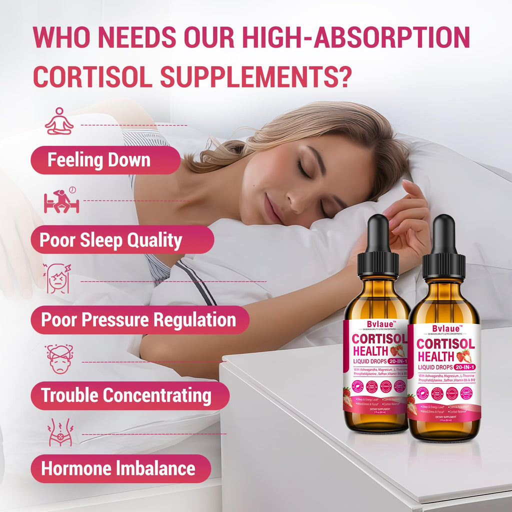 Bvlaue Cortisol Supplements Detox for Women - 20-in-1 Cortisol Reducer,Manager,Lower w/Ashwagandha,Magnesium,L-Theanine,Saffron,Rhodiola for Hormone Balance/Sleep/Stress Relief,Strawberry Flavor Bvlaue Au supplements