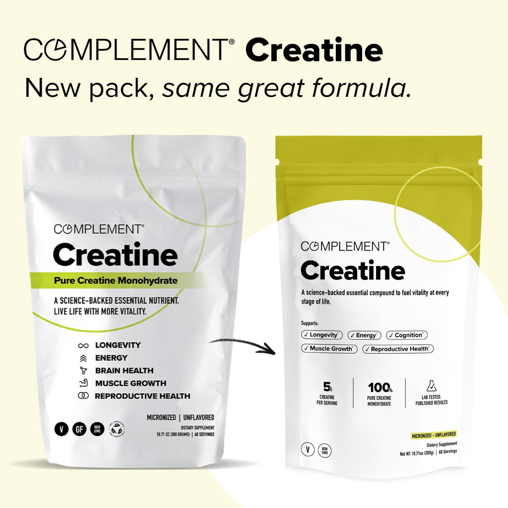 Complement Creatine Monohydrate Micronized Powder for Women and Men (5g, 60 Servings) Pre Workout, Post Workout, Muscle Recovery, Brain Health, Longevity- Vegan, Unflavored Complement Au supplements