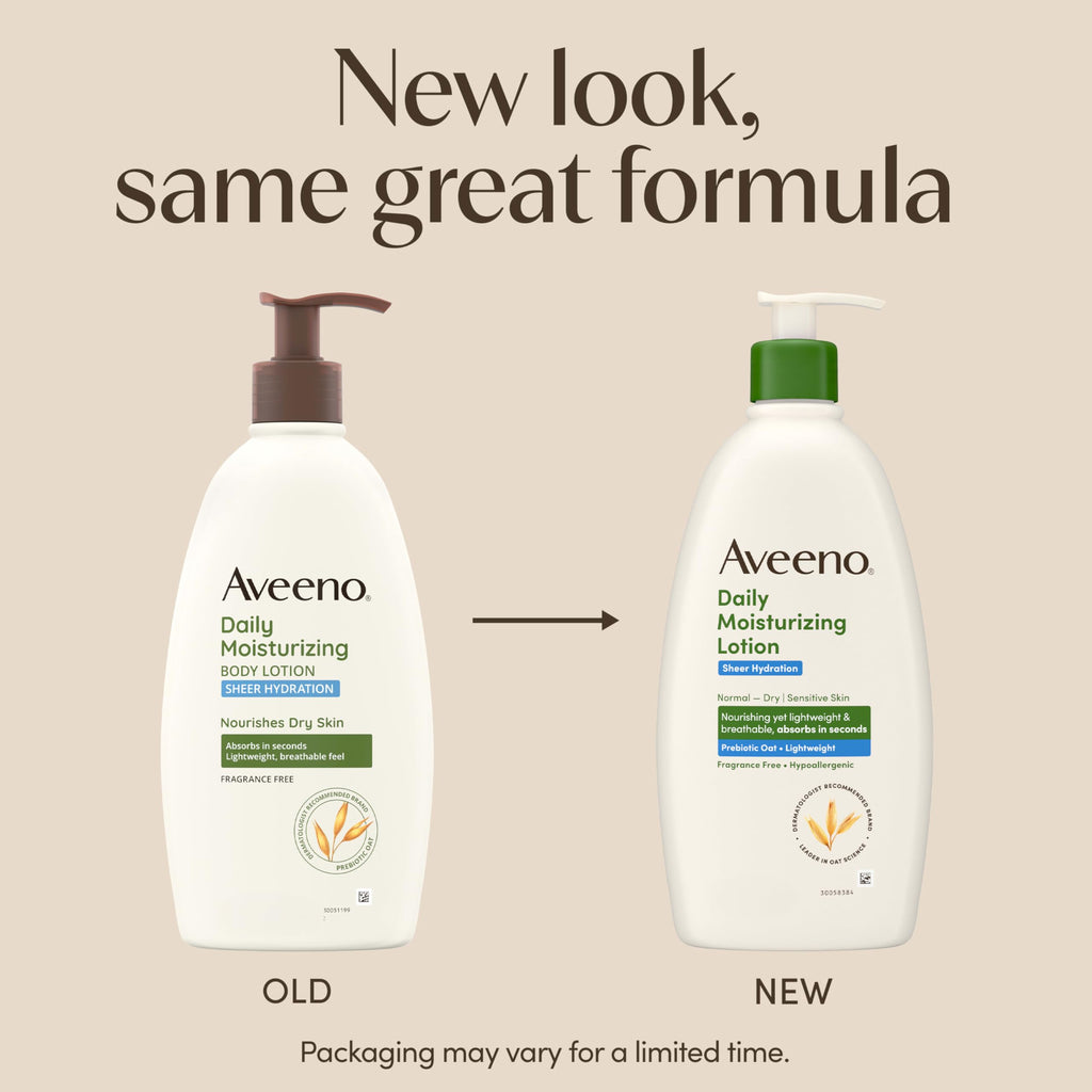 Aveeno Sheer Hydration Fragrance-Free Daily Moisturizing Lotion with Prebiotic Oat for Dry Skin, Lightweight