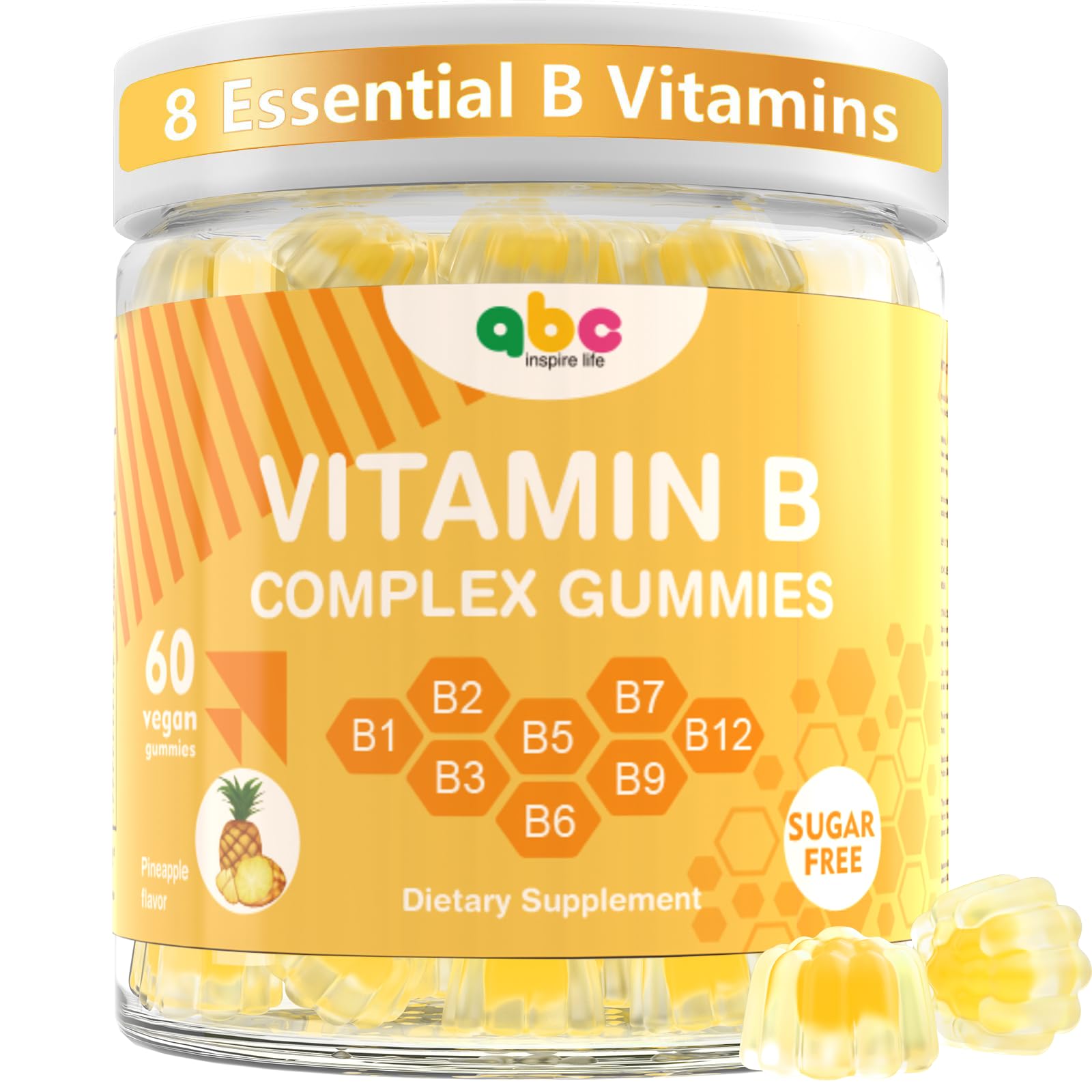 NEWOLITE Vitamin B Complex Gummies for Adult Kid-Pineapple Flavor-Chewable Supplement with 8 Essential B Vitamins