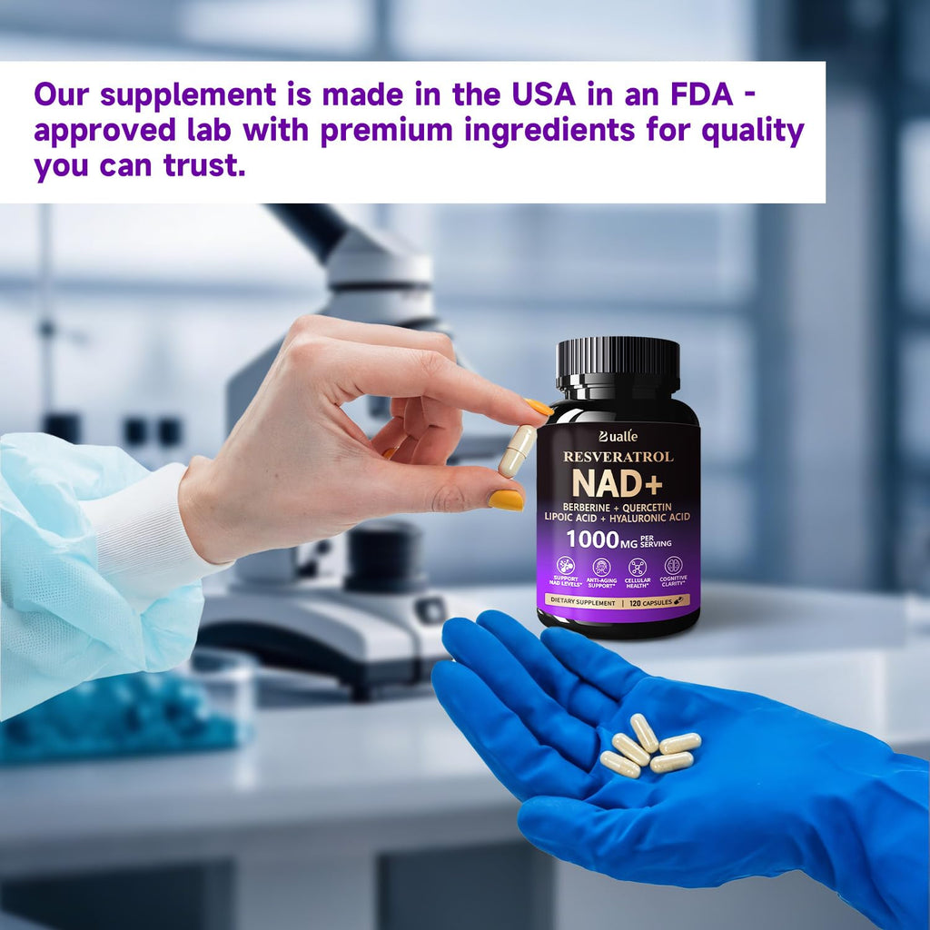 Bualle NAD Supplement, Liposomal NAD Resveratrol Supplement Contains Berberine, Alpha Lipoic Acid,Hyaluronic Acid & Quercetin - Joint Function& Support Anti-Aging,NMN Alternative -120 Capsules Bualle Au supplements