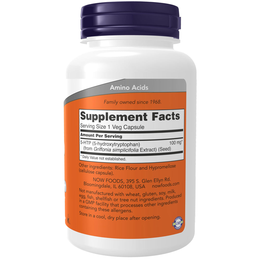 NOW Supplements, 5-HTP (5-hydroxytryptophan) 100 mg, Neurotransmitter Support*, 120 Veg Capsules