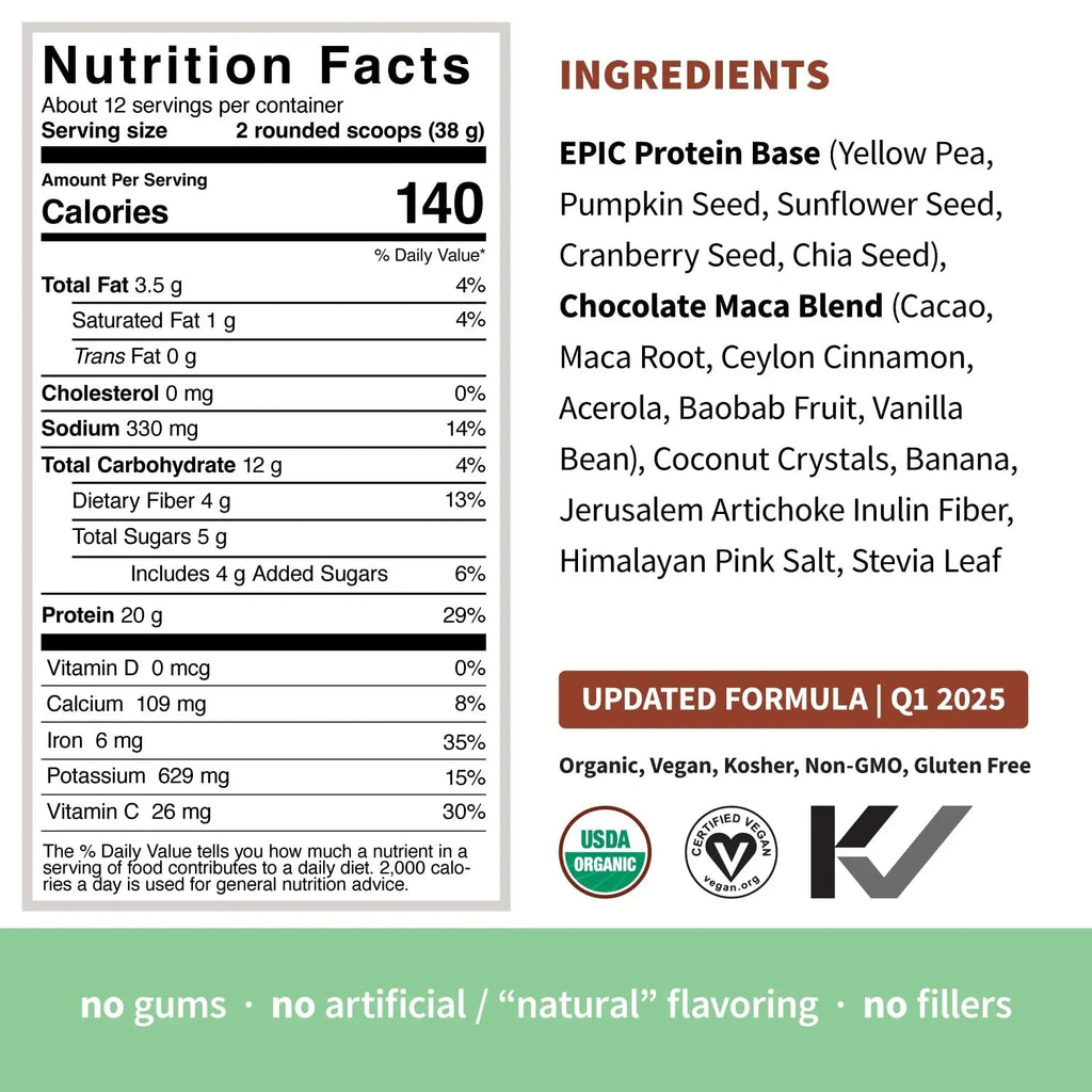 Sprout Living Epic Protein, Plant Based Protein & Superfoods Powder, Chocolate Maca Powder | 20 Grams Organic Protein Powder, Vegan, Non Dairy, Non-GMO, Gluten Free Sprout Living Au supplements