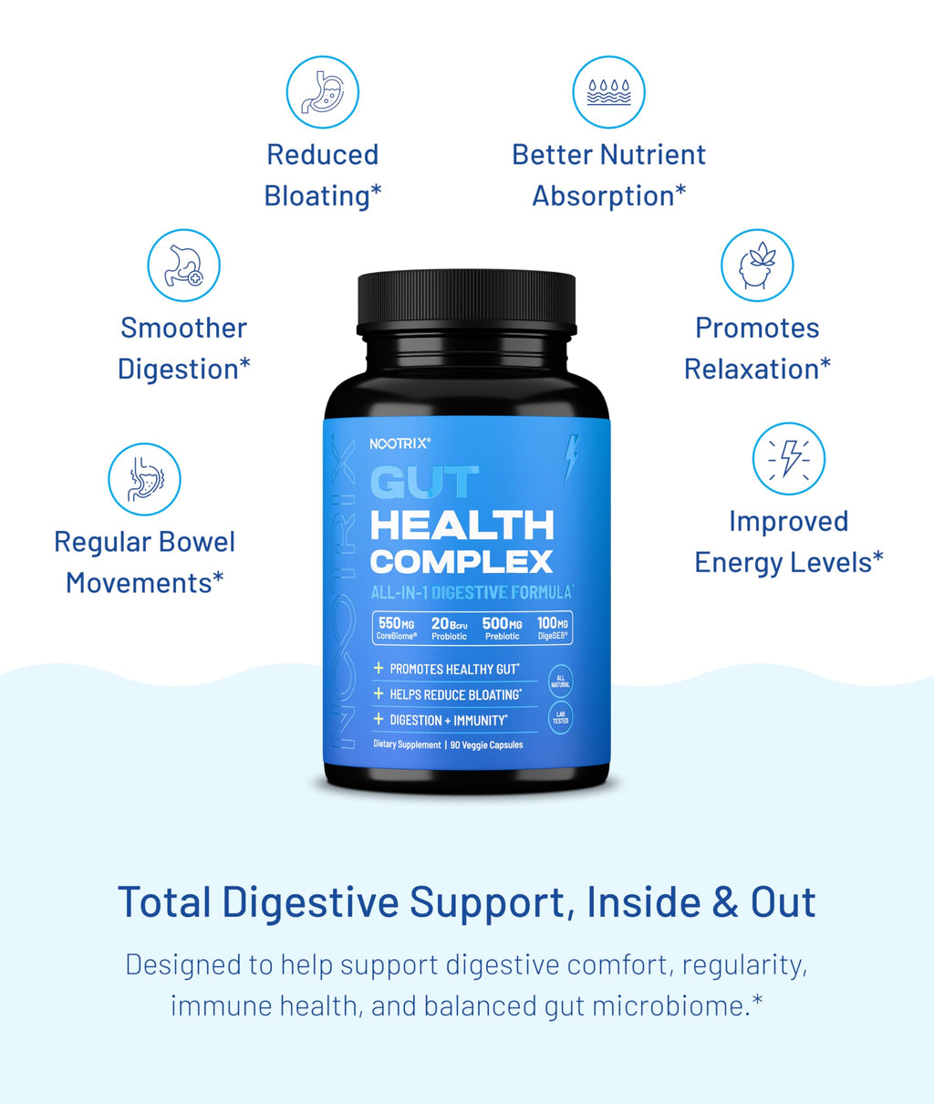 Nootrix Health Complex Supplement | Probiotics for Gut Health, Colon Cleanse & Bloating Relief | Promotes Healthy Digestion | Digestive Enzymes, Postbiotics & Prebiotics | 90 Capsules Nootrix Au supplements
