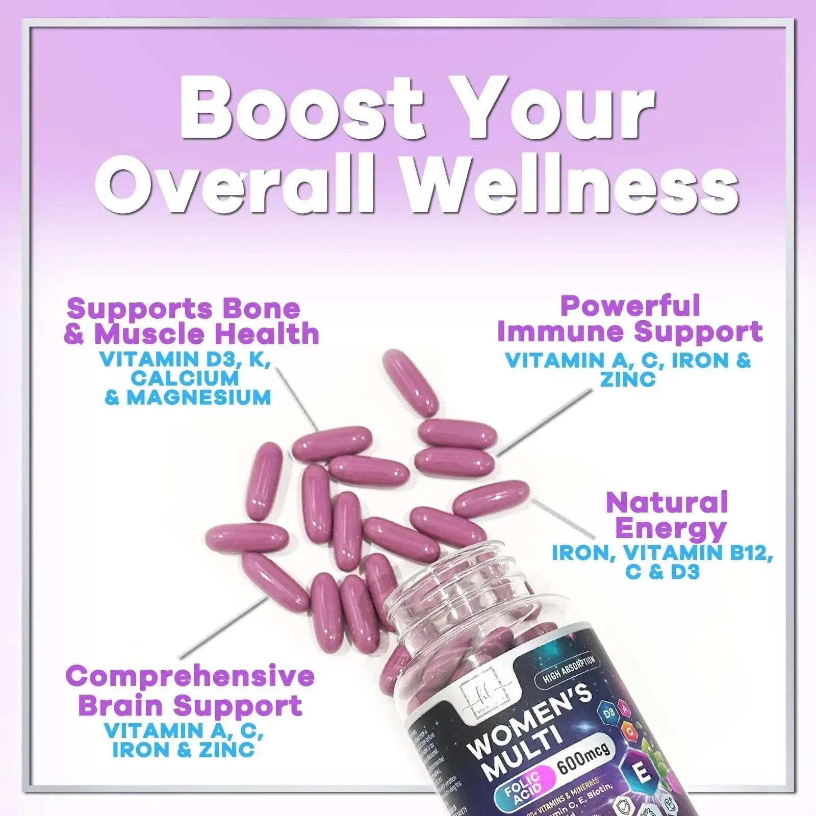 Multivitamin For Women - Complete Daily Woman's Multivitamins with Biotin, Calcium, Folic Acid, Iron, Zinc, Vitamin A, C, D, E & B Vitamins Hello Lovely! Au supplements