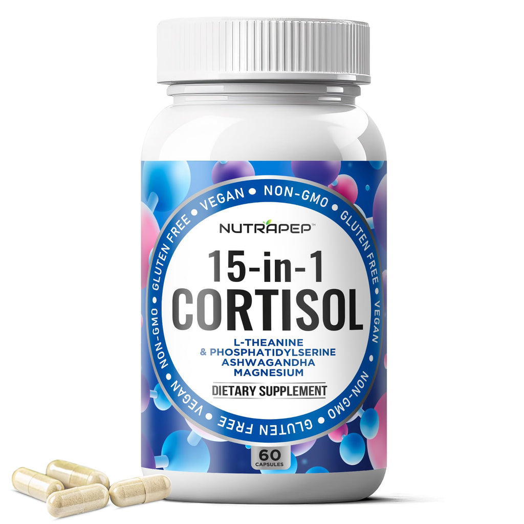 NutraPep Cortisol Detox Supplement Men Women - Reduce Lower Cortisol High Cortisol Reducer Blocker Control - Supports Stress Mood Rest Adrenal Calm Relax with Ashwagandha L-Theanine Magnesium NutraPep Au supplements