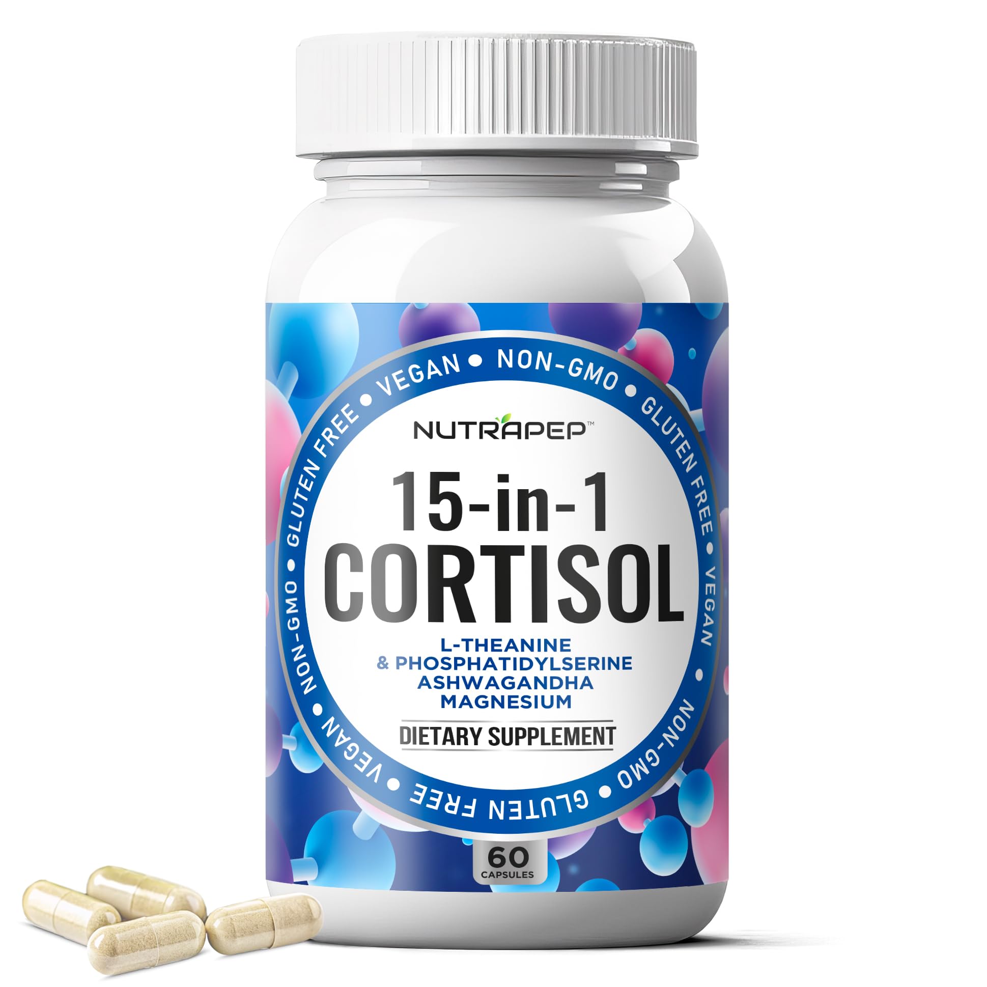 NutraPep Cortisol Detox Supplement Men Women - Reduce Lower Cortisol High Cortisol Reducer Blocker Control - Supports Stress Mood Rest Adrenal Calm Relax with Ashwagandha L-Theanine Magnesium NutraPep Au supplements