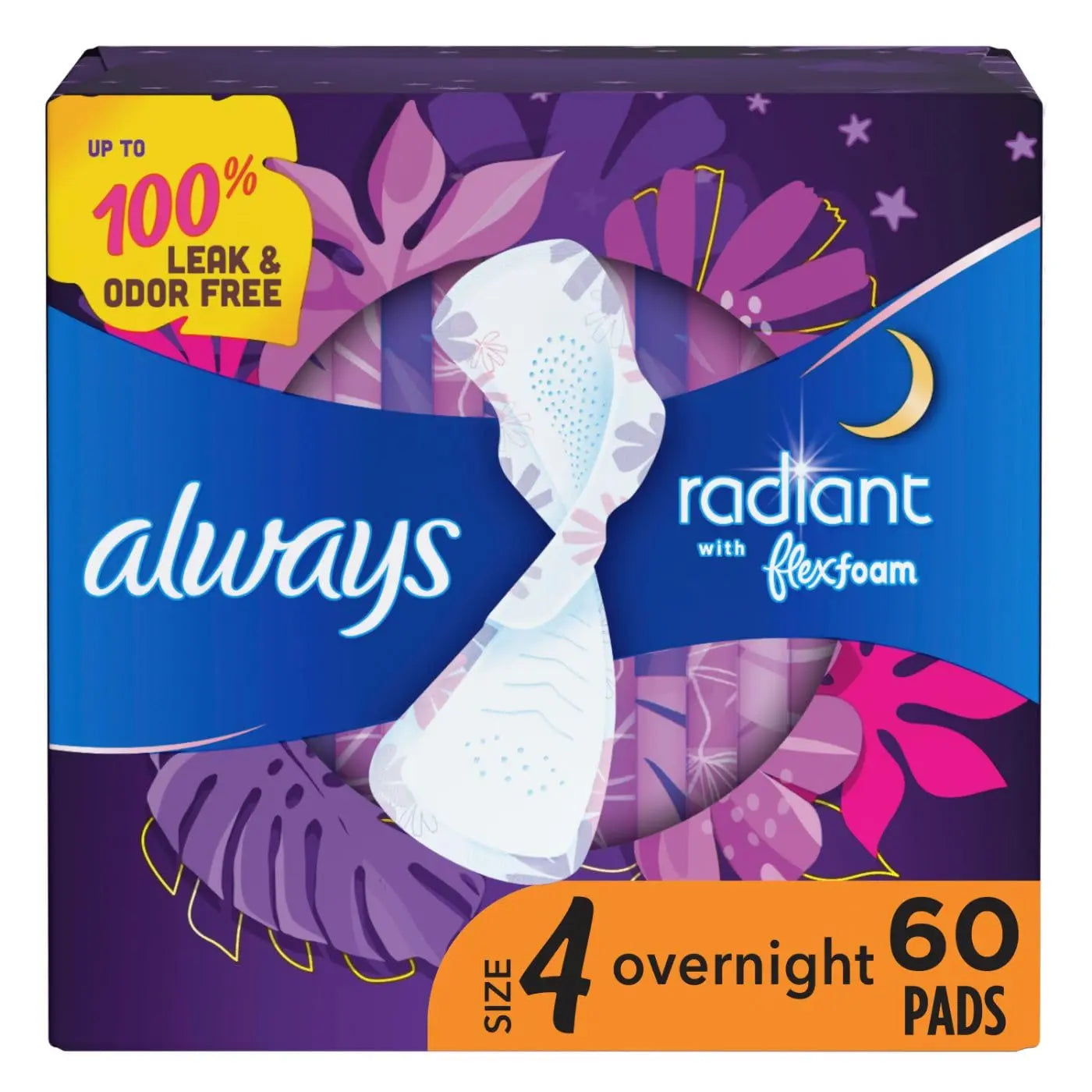 Always Radiant Feminine Pads for Women, Size 4 Overnight Pads Always Au supplements