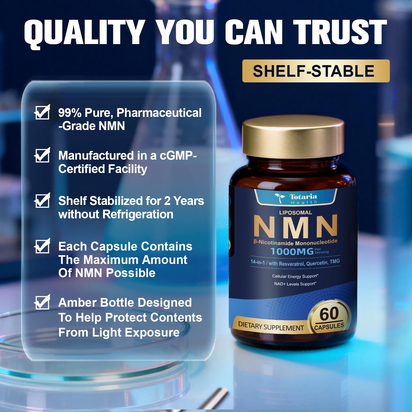Totaria Liposomal NMN Supplement 1000mg, 14-in-1 NMN Resveratrol Complex with CoQ10, TMG, Quercetin, ALA, PQQ, Support NAD Levels, Cellular Energy & Healthy Aging, 60 Capsules, cGMP, Filler Free Totaria Au supplements
