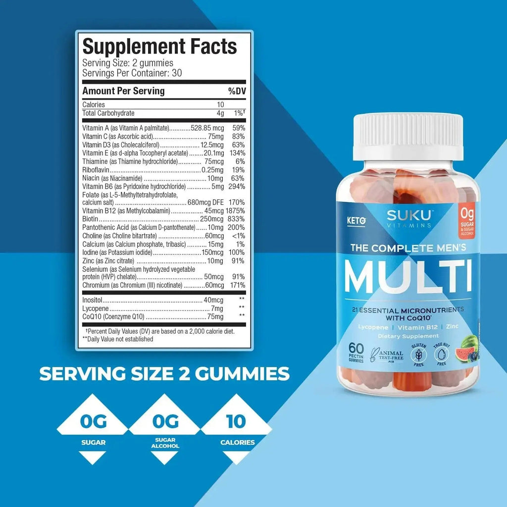 SUKU Men's Daily Multivitamin Gummies – Vitamins A, B12, C, D3, E, Zinc, CoQ10 & Lycopene – Prostate, Heart & Immune Support SUKU Au supplements