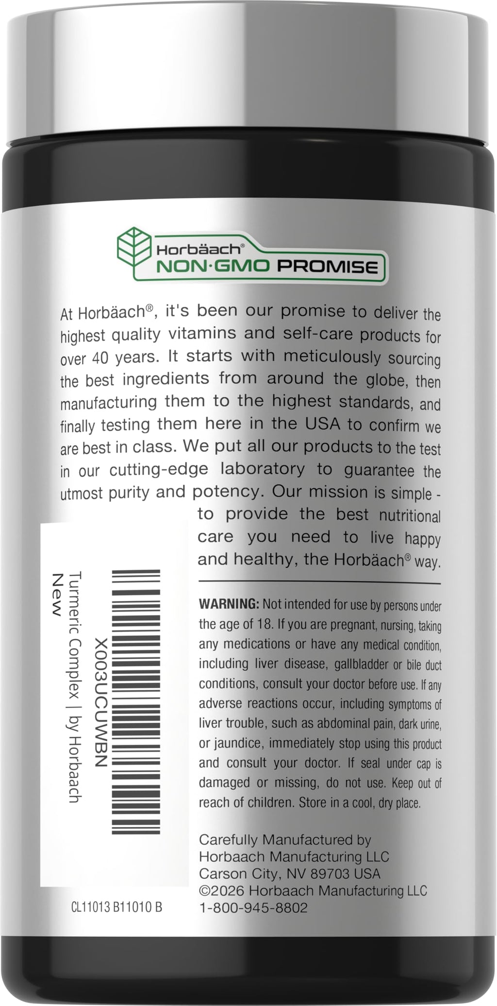 Horbäach Turmeric Curcumin Supplement | 180 Capsules | with Black Pepper & Tart Cherry | Non-GMO & Gluten Free