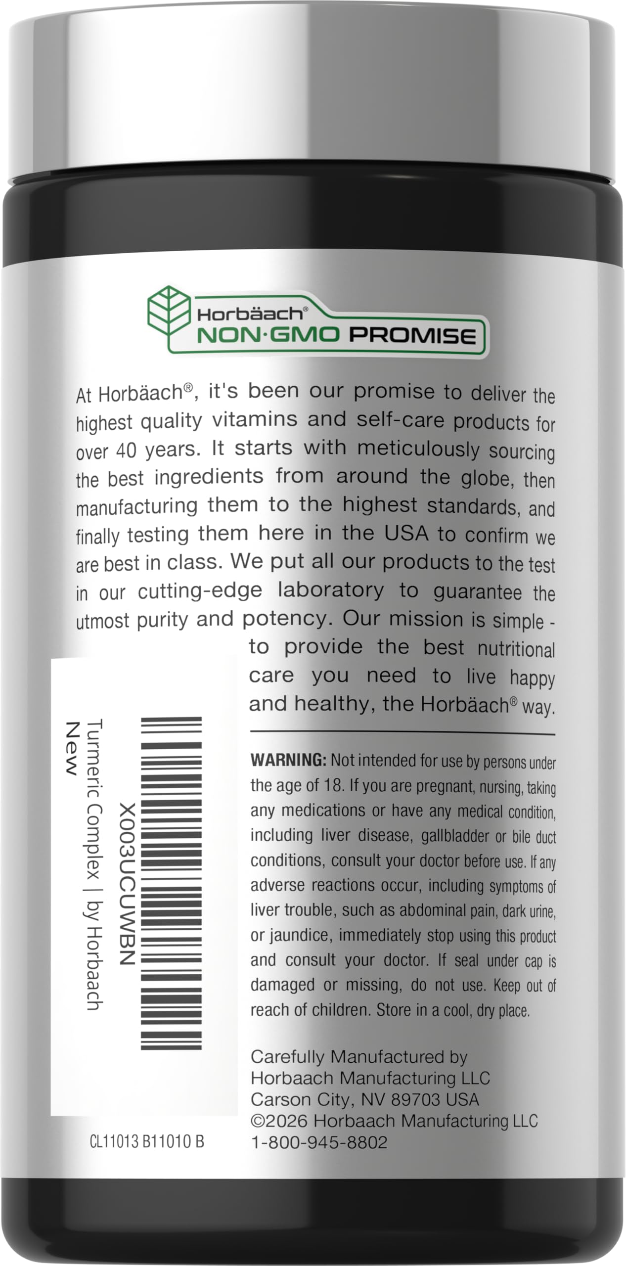 Horbäach Turmeric Curcumin Supplement | 180 Capsules | with Black Pepper & Tart Cherry | Non-GMO & Gluten Free