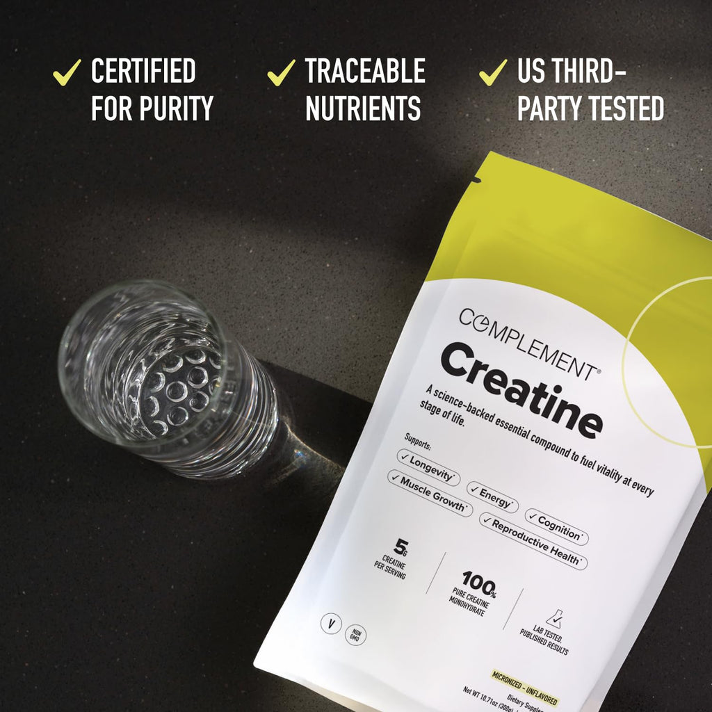 Complement Creatine Monohydrate Micronized Powder for Women and Men (5g, 60 Servings) Pre Workout, Post Workout, Muscle Recovery, Brain Health, Longevity- Vegan, Unflavored Complement Au supplements
