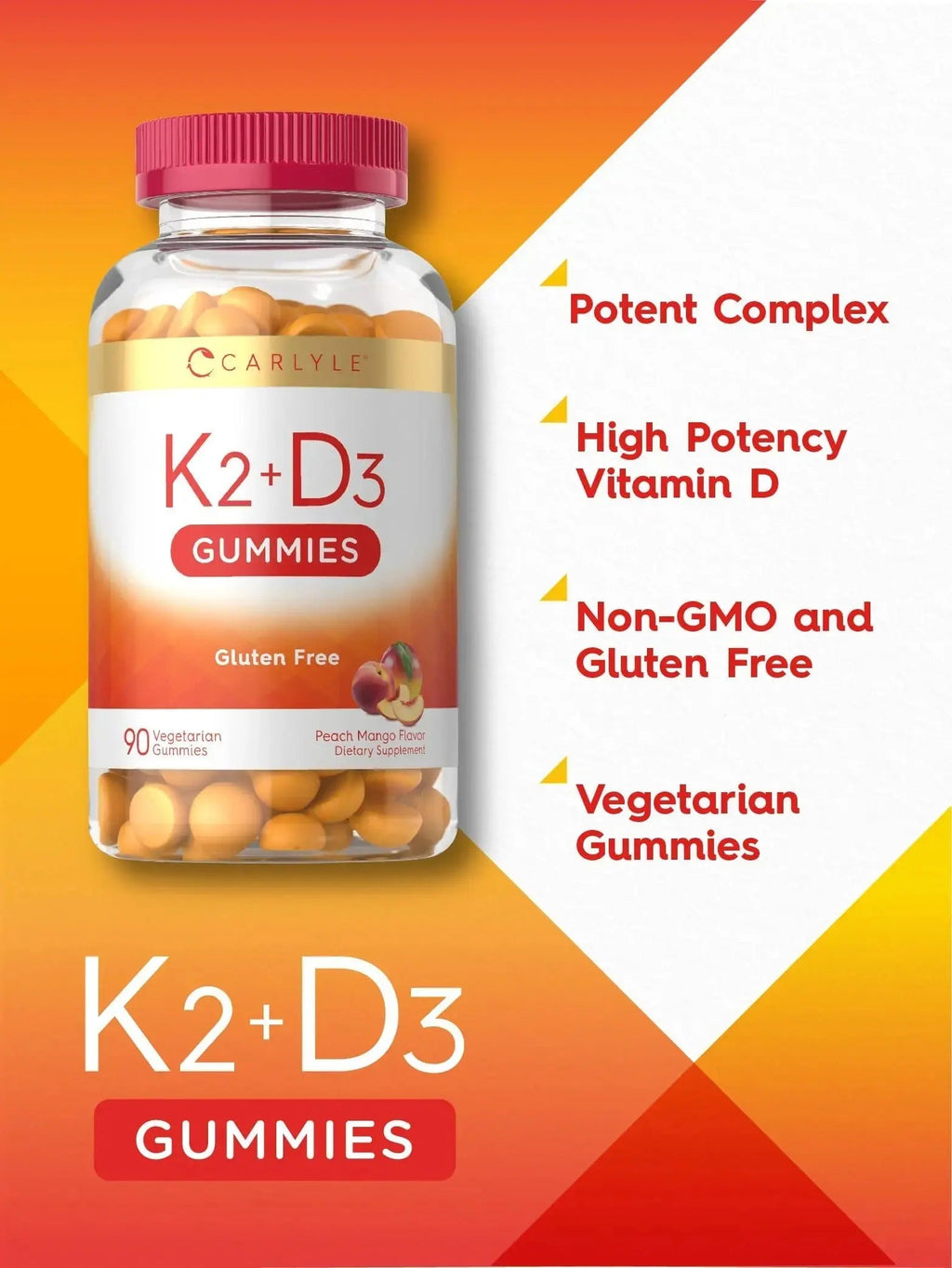 Carlyle Vitamin D3 K2 Gummies | 90 Count | 5,000 IU of D3 + 100 mcg MK7 | Peach Mango Flavor Carlyle Au supplements