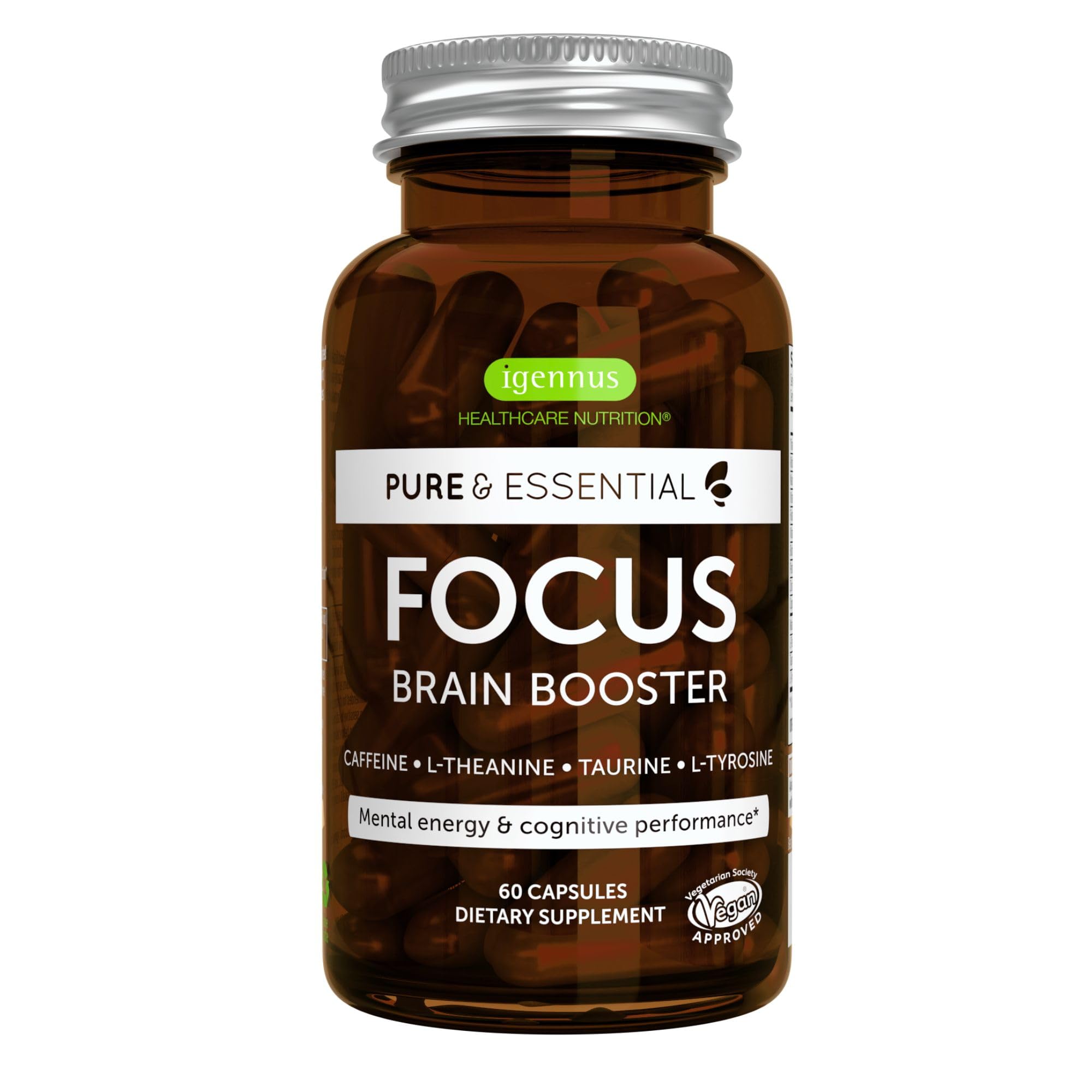 Igennus Focus - Nootropic with 200mg Natural Caffeine, Methylated B Vitamins, L-Theanine, Taurine, L-Tyrosine, Clean Energy, Brain Booster & Cognitive Performance, Non Jittery, 60 Capsules Igennus Healthcare Nutrition Au supplements