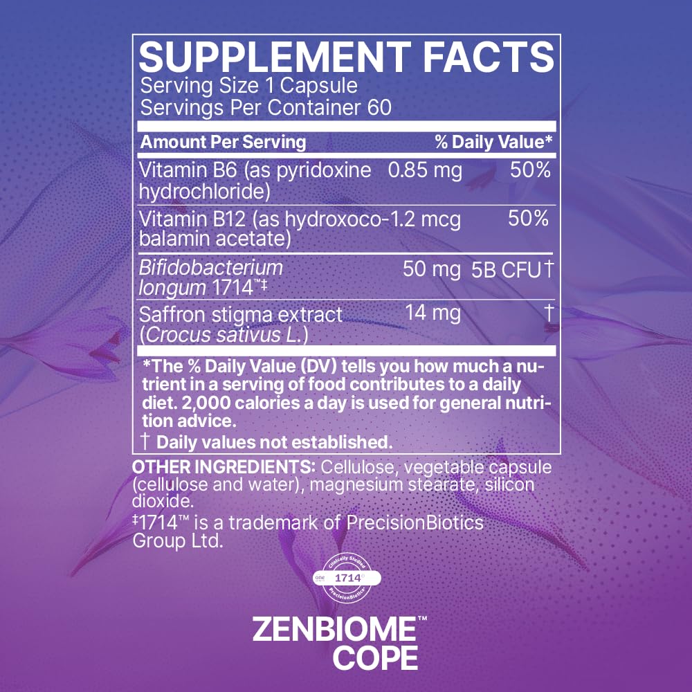 Microbiome Labs Zenbiome COPE - Probiotic Mood Support Supplement with Vitamin B6, B12 & Saffron Extract - Gut Health Probiotics for Women & Men