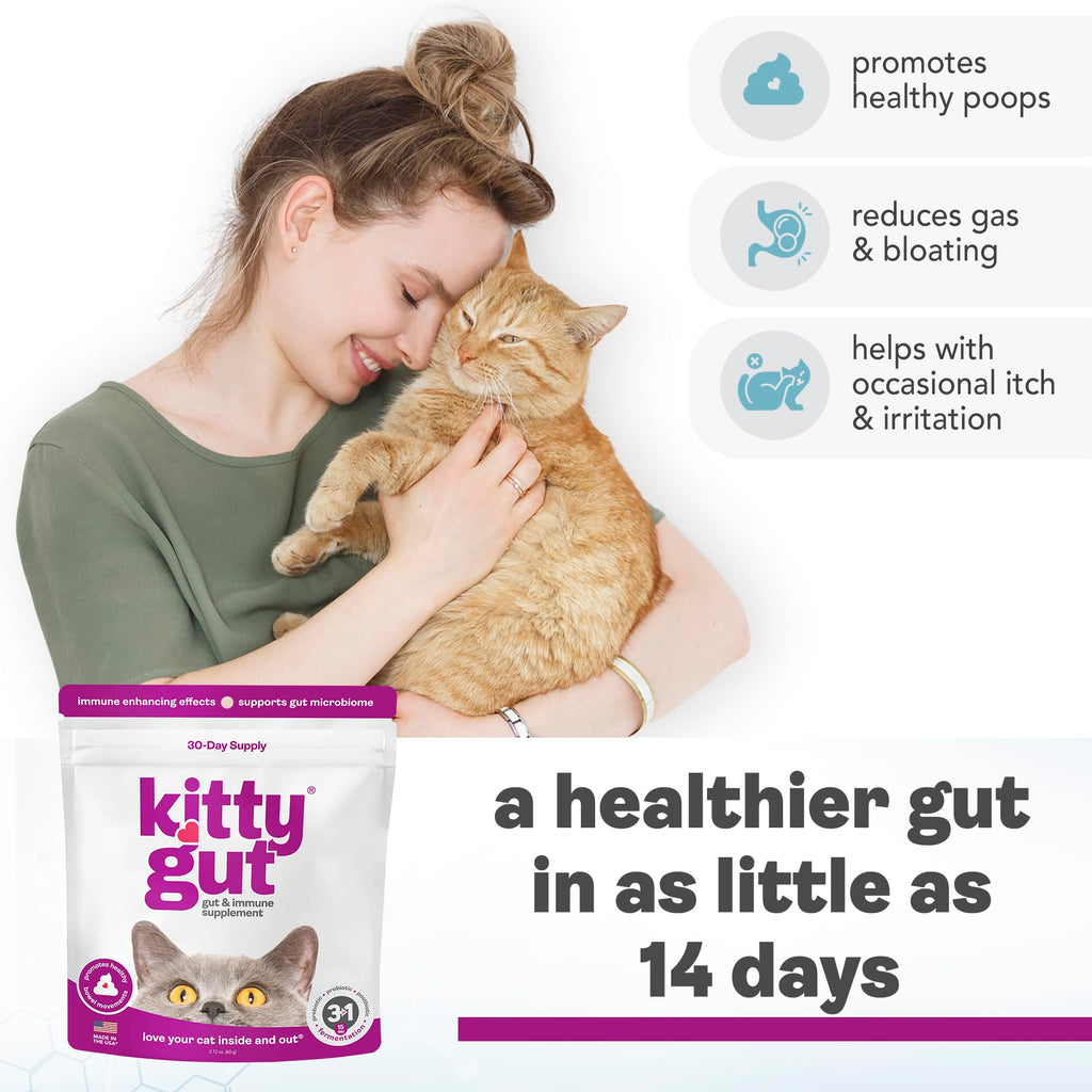 KittyGut 3-in-1 Organic Cat Probiotics & Postbiotic Supplement Powder- Made in USA-Probiotics for Cats Promote Gut Health and Cat Digestive Support, Diarrhea and Vomiting (60g) MUTTGUT Au supplements