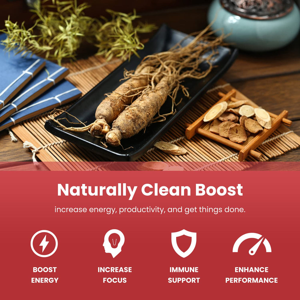 NutraChamps Korean Red Panax Ginseng Capsules | Extra Strength Ginsenosides for Energy, Focus, Performance, Vitality & Immune Support