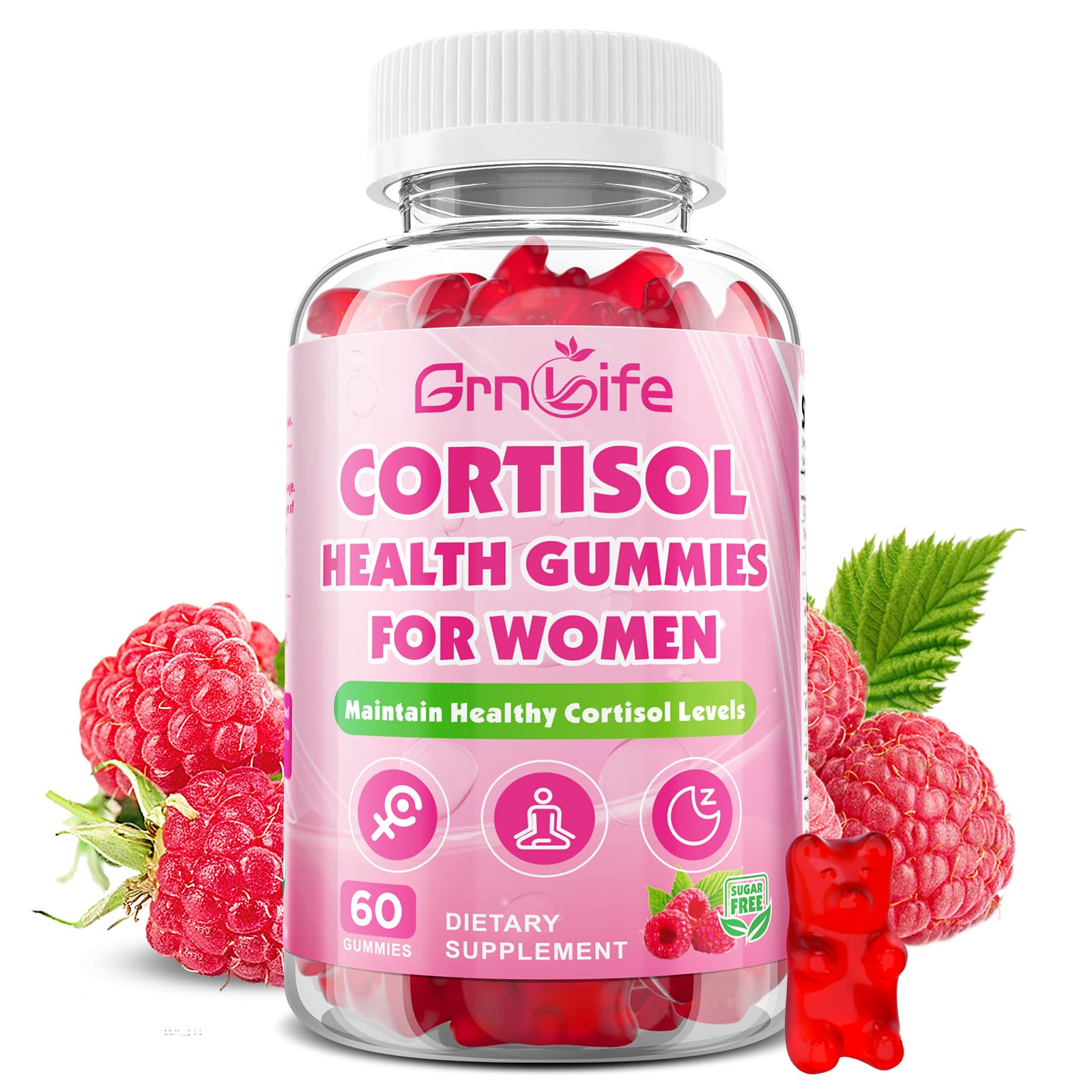 Cortisol Gummies for Women, Cortisol Supplements Gummies with Magnesium Ashwagandha Rhodiola Rosea and L-theanine Complex for Relaxation and Focus, Zzz Support, Raspberry Flavor, 60 Count GrnLife Au supplements