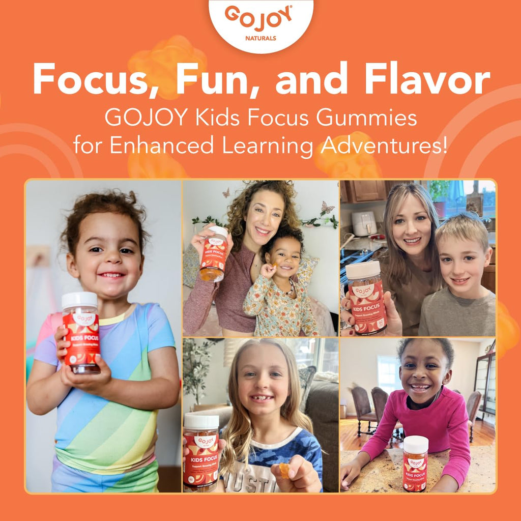 GOJOY NATURALS Kids Focus Gummies – Saffron, Magnesium Glycinate, L-Theanine & Inositol Supplement for Kids & Teens – Focus