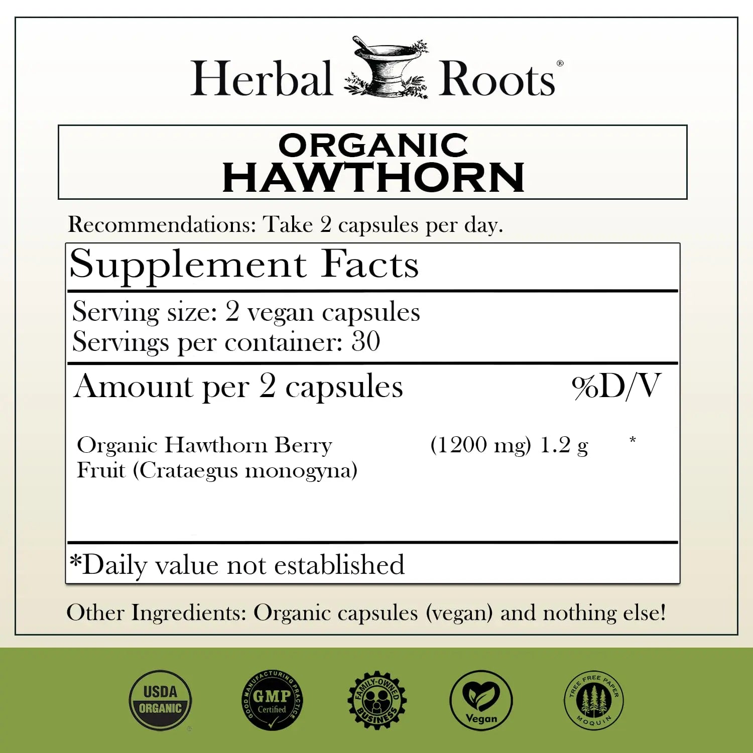 Herbal Roots Organic Hawthorn Berry Capsules | Extra Strength 1,200mg per Serving | 60 Vegan Capsules Herbal Roots Au supplements
