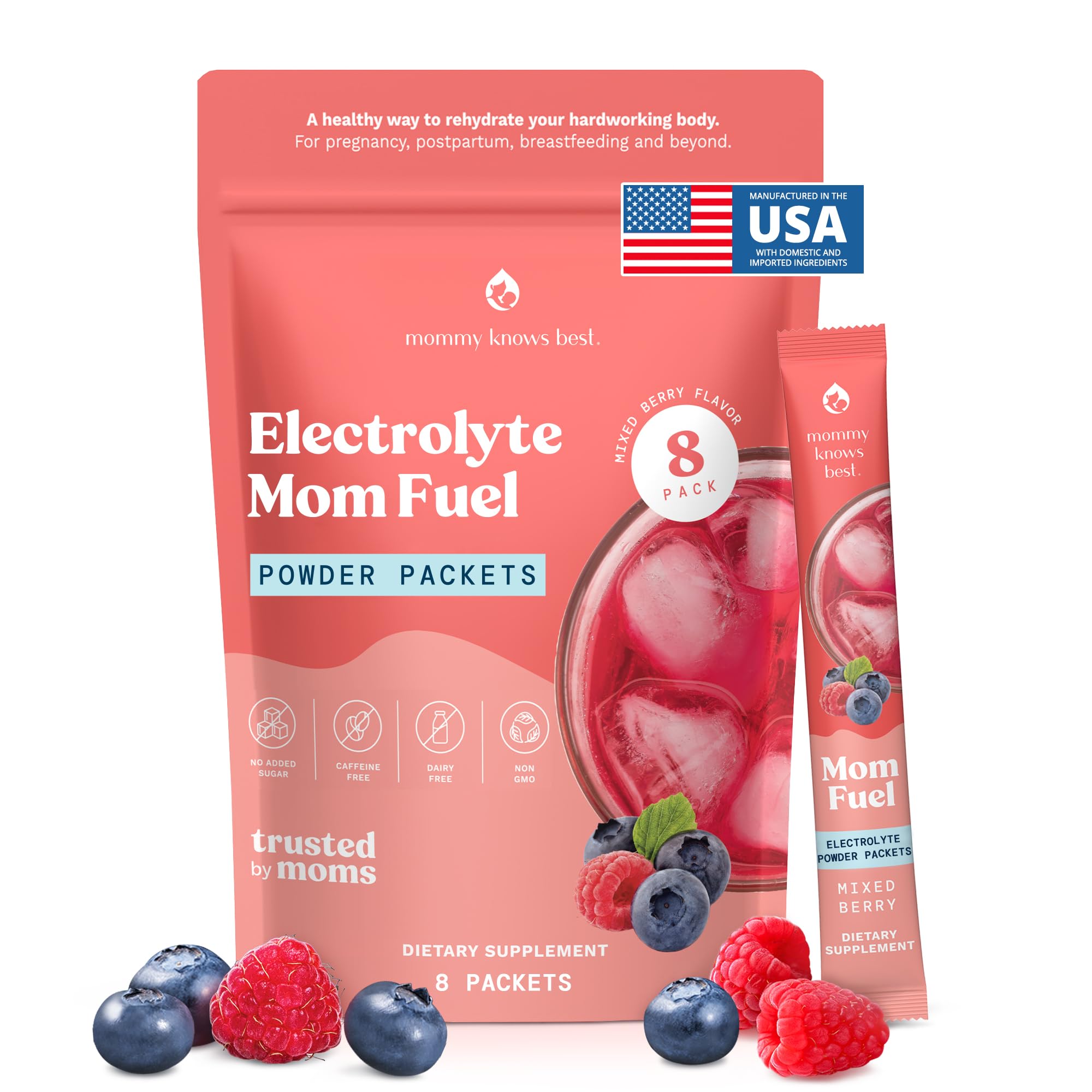Mommy Knows Best Mom Fuel Electrolyte Drink Mix for Moms, Hydration Support - for Pregnancy, Prenatal, Electrolytes + Trace Minerals,