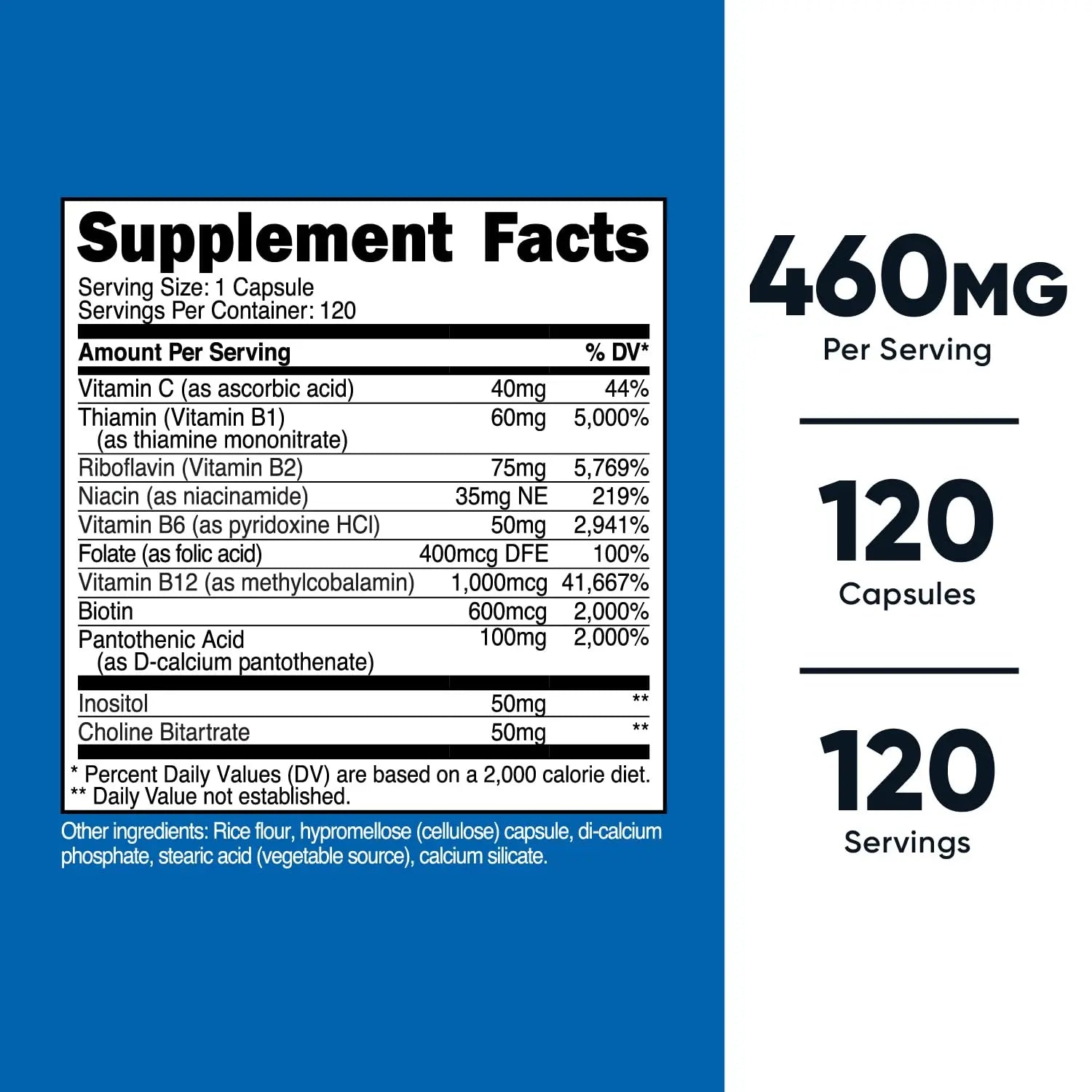 Nutricost High Potency Vitamin B Complex 460mg, 120 Capsules - with Vitamin C - Energy Nutricost Au supplements