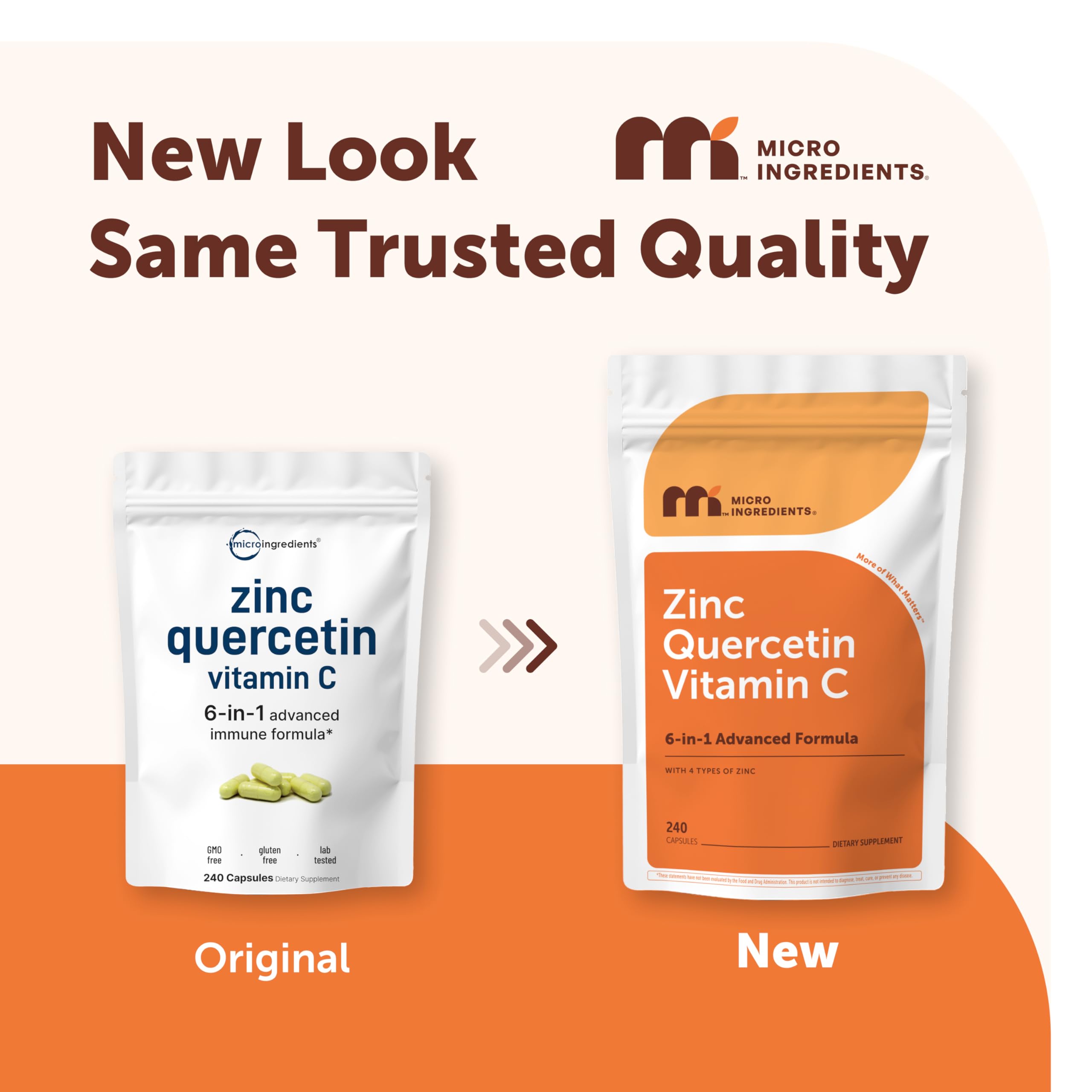 Micro Ingredients Quercetin with Vitamin C and Zinc, 240 Capsules | Quercetin 500mg, Vitamin C 500mg, Zinc 50mg (Picolinate, Citrate, Glycinate, Gluconate)