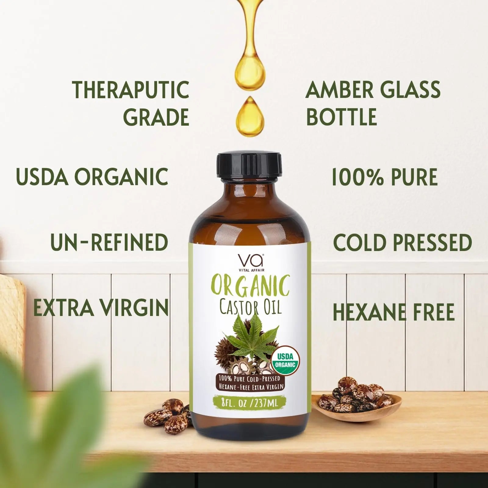 VITAL AFFAIR Castor Oil Organic Cold Pressed Unrefined Glass Bottle- USDA Certified Organic Castor Oil VITAL AFFAIR Au supplements