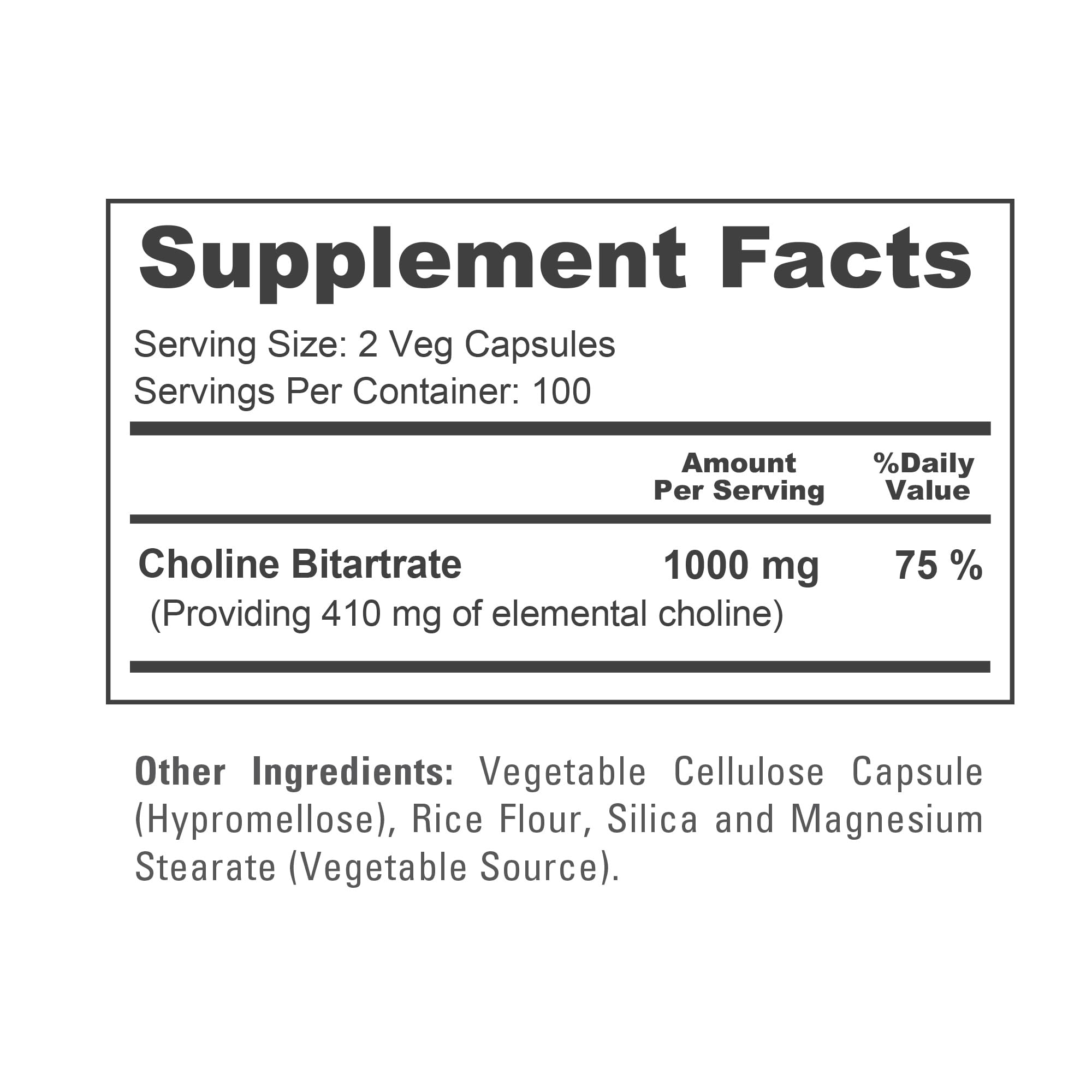 NusaPure Choline Bitartrate - Suitable for Vegetarian/Vegan, Non - GMO - 1000 mg 200 Capsules NusaPure Au supplements
