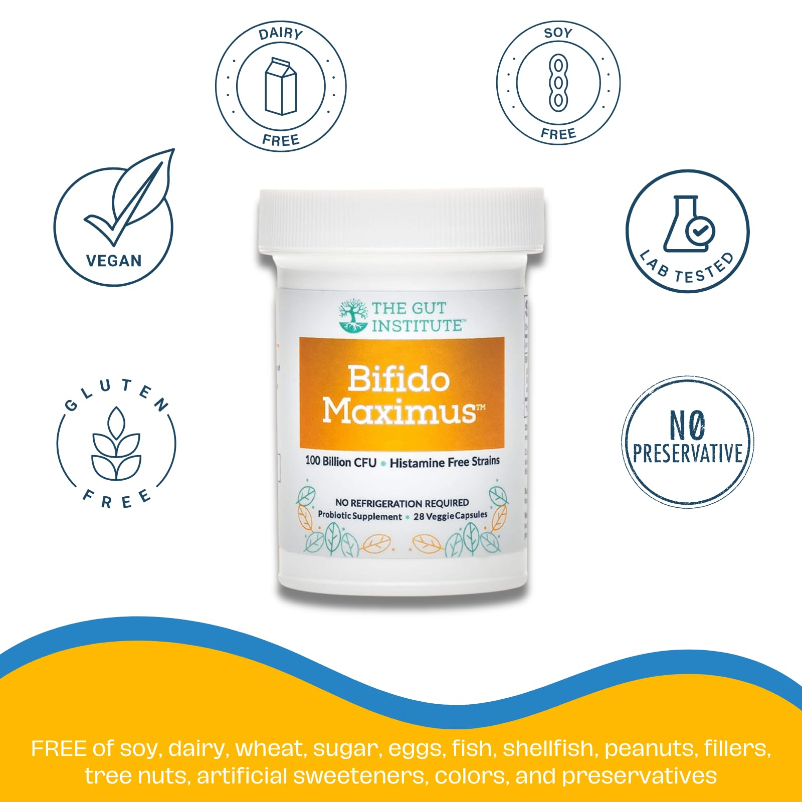 The Gut Institute Bifido Maximus Ultra High Potency Probiotics for Women and Men - Bifidobacterium longum 100 Billion CFUs - 28 ct - 7 Strains - No Histamines - No Refrigeration Needed - Made in USA The Gut Institute Au supplements