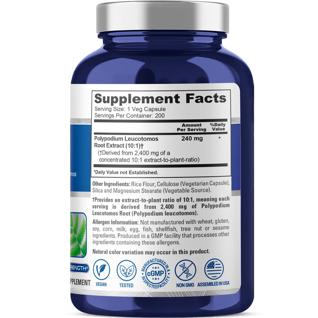 NusaPure Polypodium Leucotomos 10:1 Extract, 240 mg Equivalent to 2400mg 200 Veggie Capsules (Vegetarian, Non-GMO, Vegan) NusaPure Au supplements