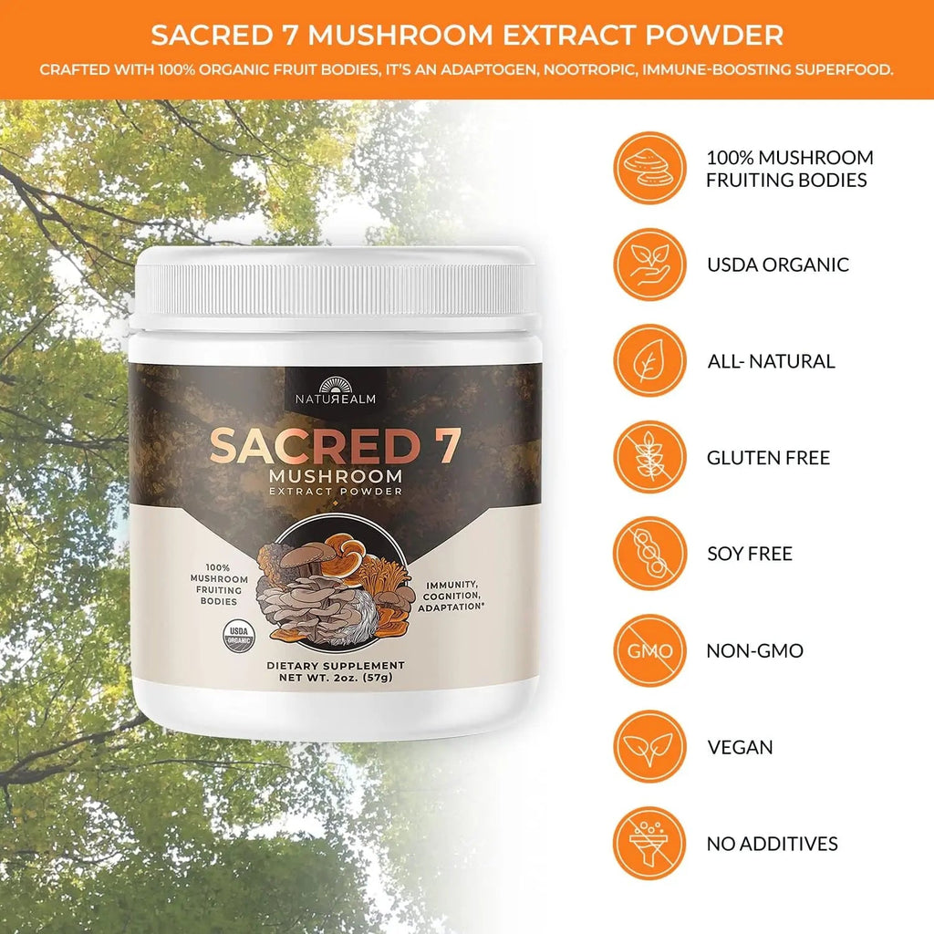 Naturealm Sacred 7 Mushroom Extract Powder - USDA Organic - Lion's Mane, Reishi Naturealm Au supplements