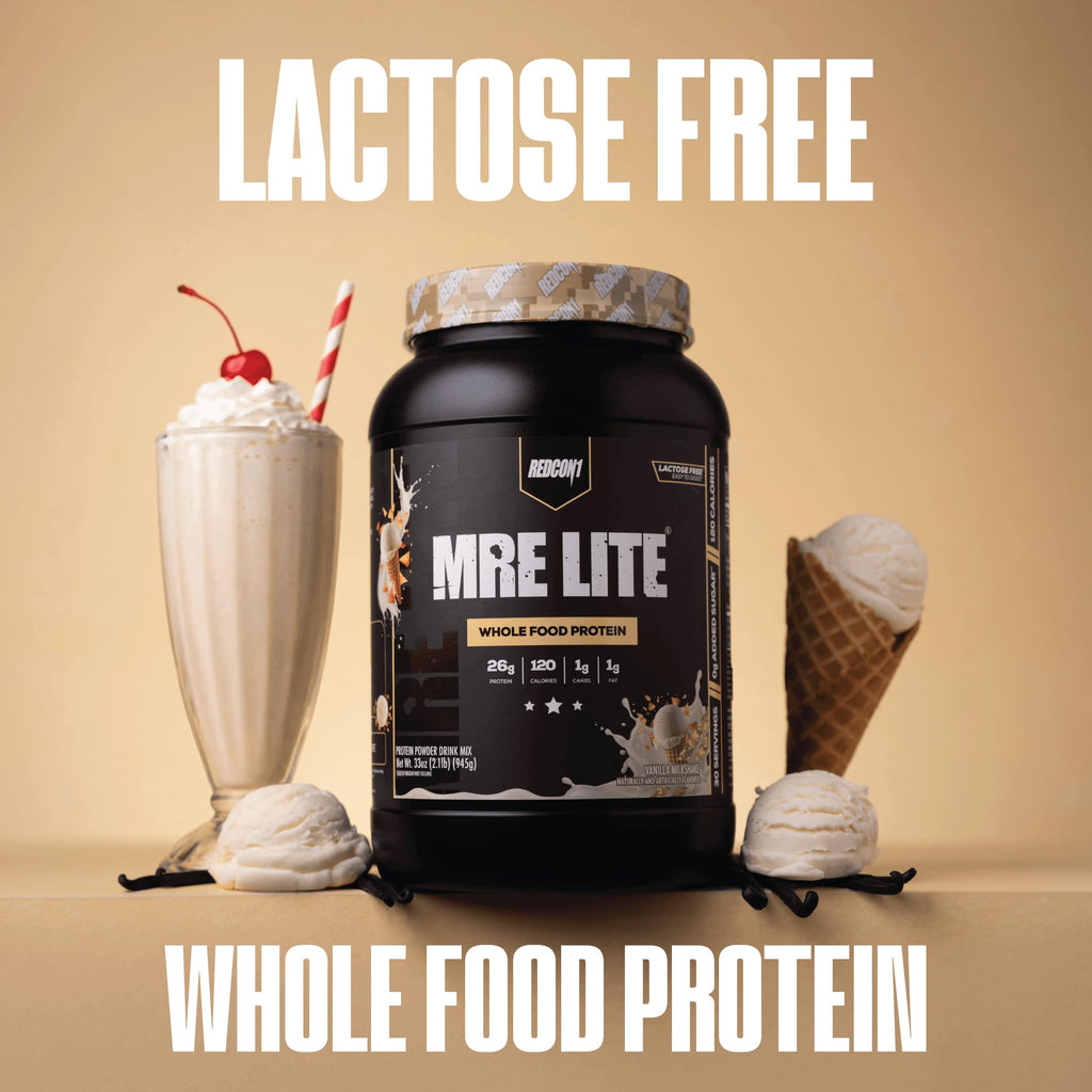 REDCON1 MRE LITE Whole Food Protein Powder, Vanilla Milkshake - Lactose Free & Sugar Free Meal Replacement with Animal Protein Blends - Easy to Digest Formula - Only 1g Carb per Serving (30 Servings)