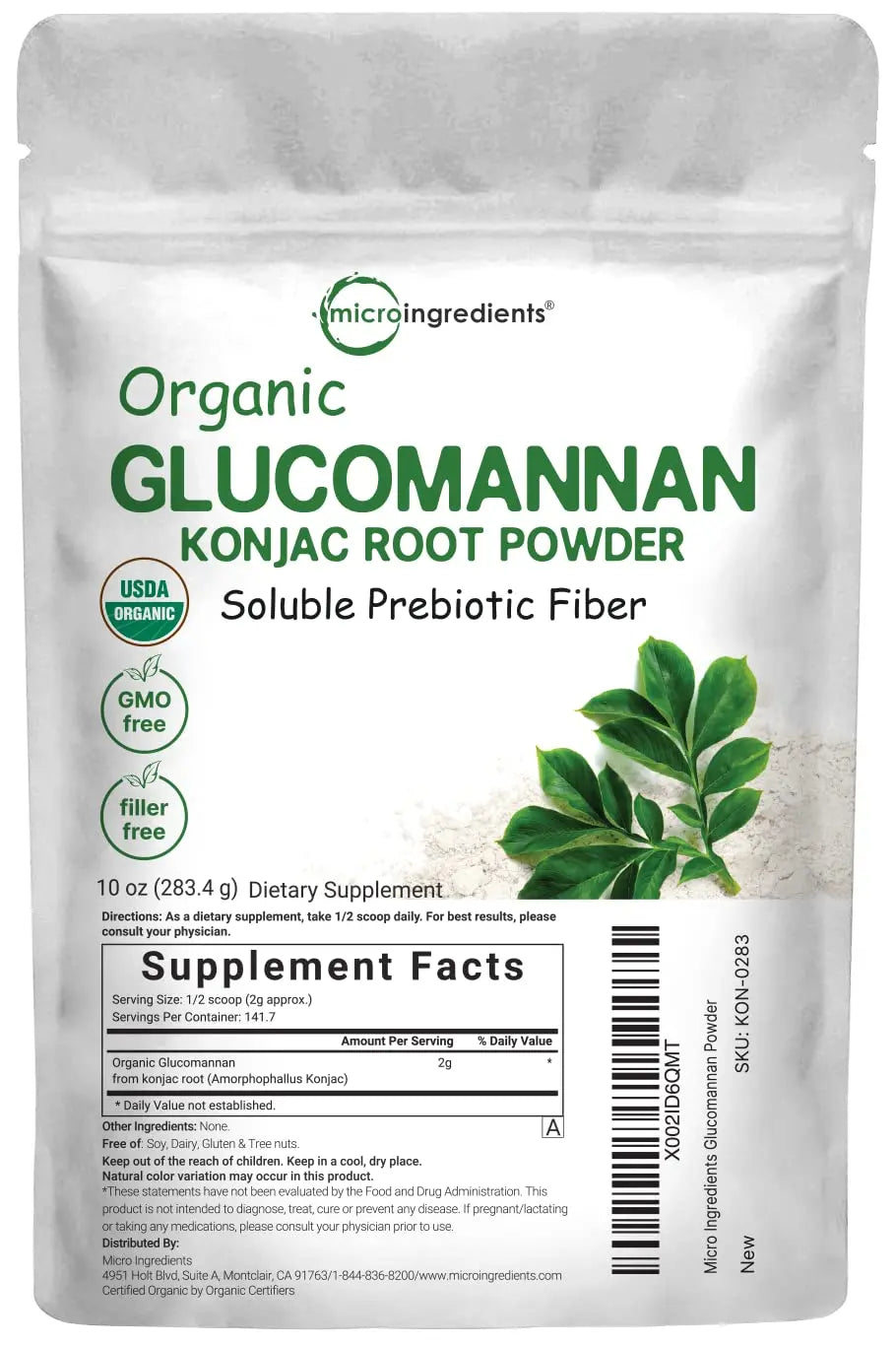 Organic Glucomannan Konjac Root Powder (Konjac Gel Powder), 10 Ounce, Soluble Fiber & Prebiotics Micro Ingredients Au supplements