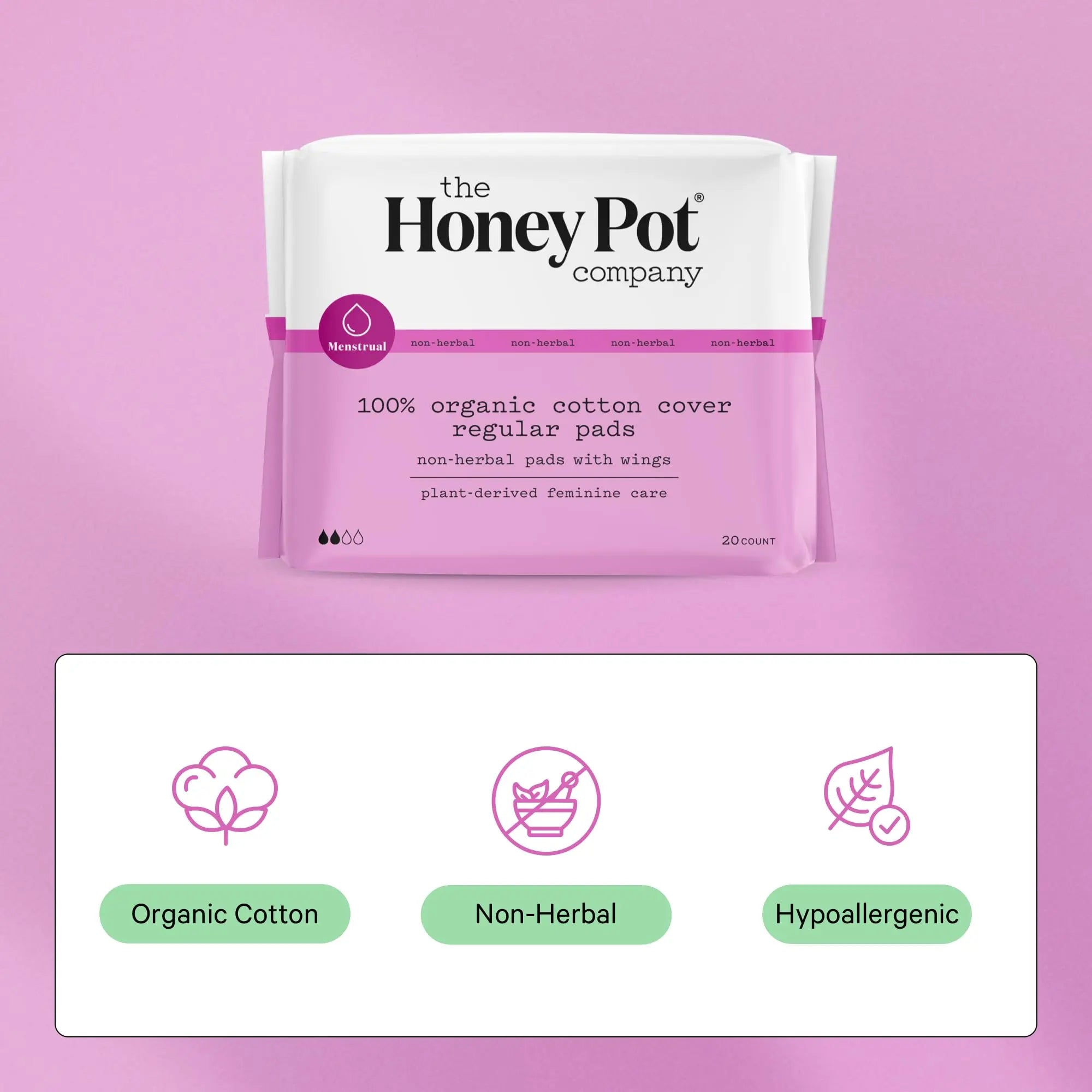 The Honey Pot Company - Non-Herbal Regular Flow Pads with Wings - Organic Pads for Women The Honey Pot Company Au supplements