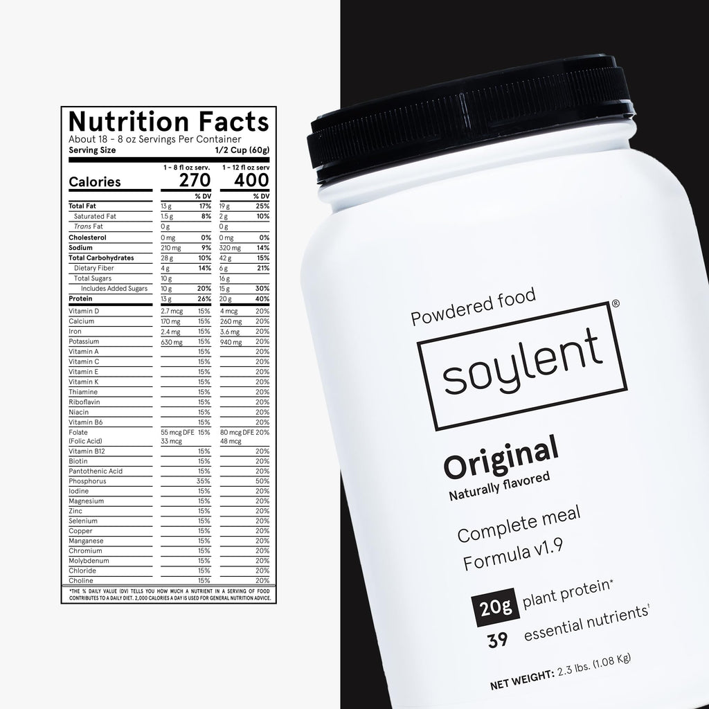 Soylent Complete Nutrition Gluten-Free Vegan Protein Meal Replacement Powder, Original, 36.8 Oz