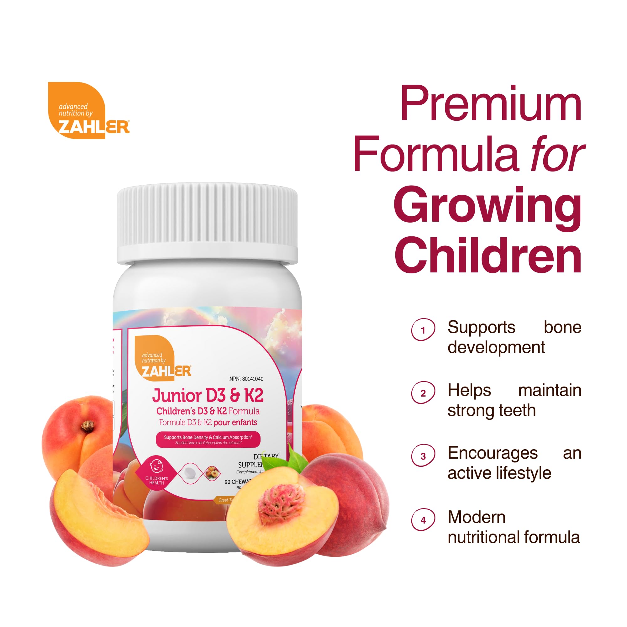 Zahler - Junior Vitamin D3 + K2 Chewable Tablets for Kids| Vitamin D for Kids 2000 IU | Delicious Vitamin D K2 Chews to Support Healthy Bones & Teeth