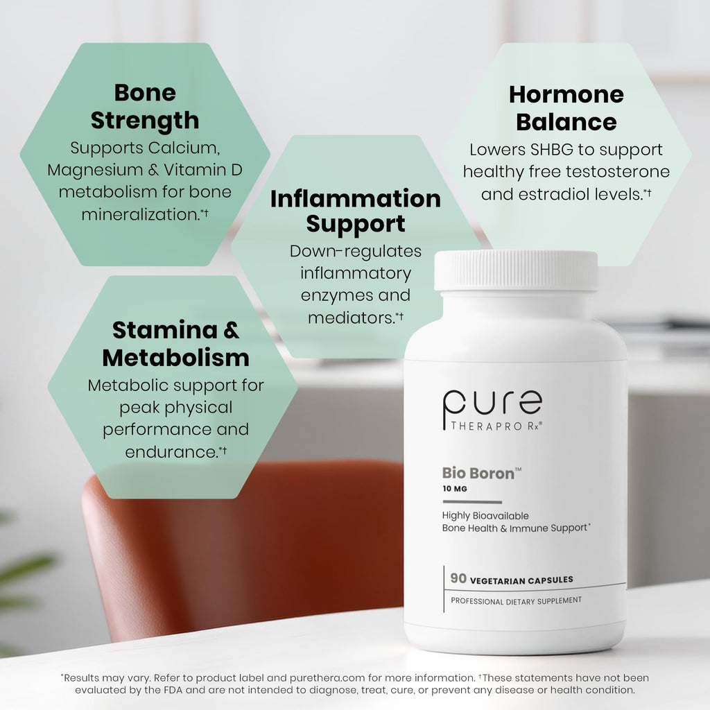 Pure TheraPro Rx Bio Boron 10mg, 3 Months Supply - Bororganic Glycine Boron for Men & Women - Premium Formula for Bone Health, Joint Flexibility