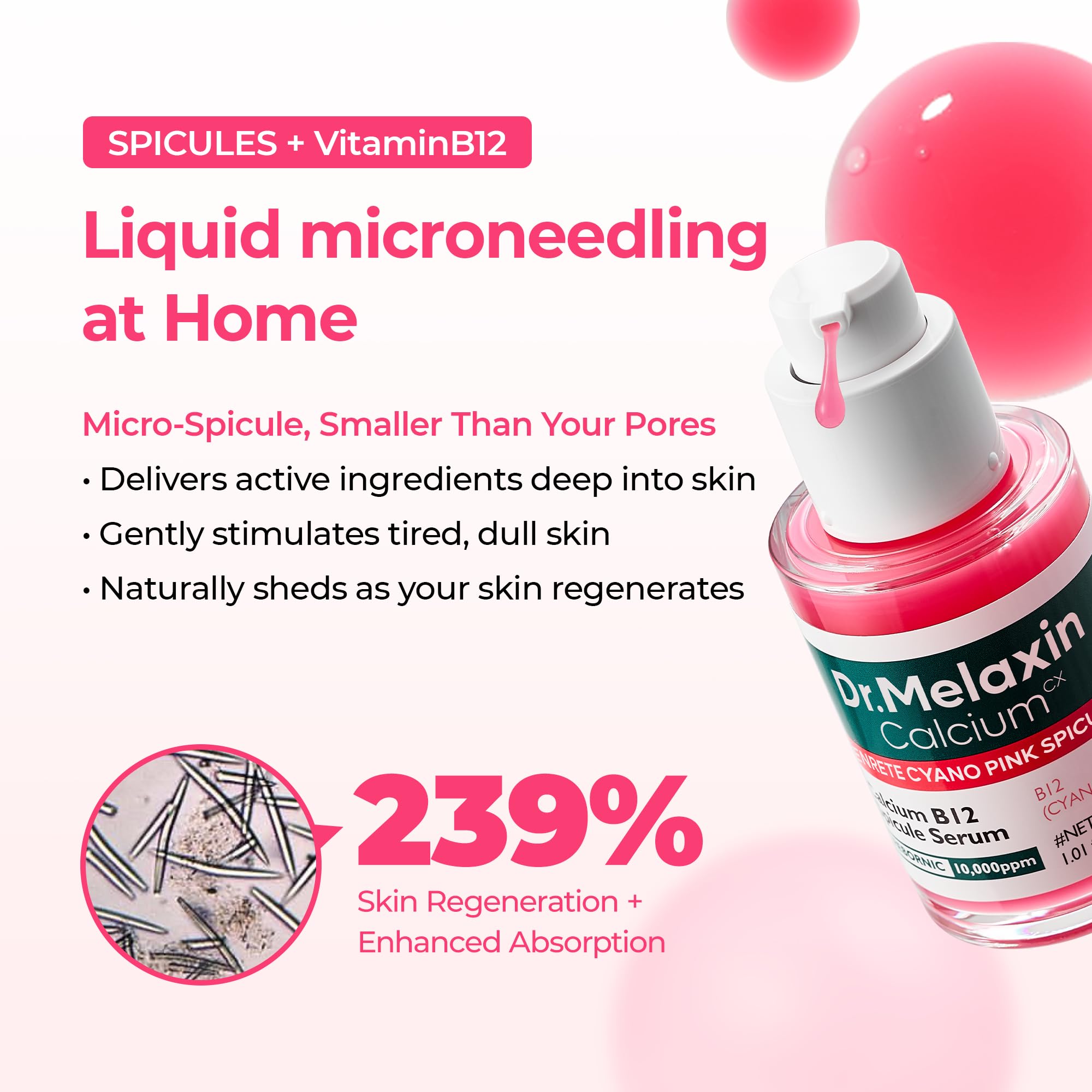 Dr.Melaxin Cyano Pink Spicule Niacinamide Serum – Vitamin B12 Pore Minimizer, Liquid Microneedle Facial Treatment