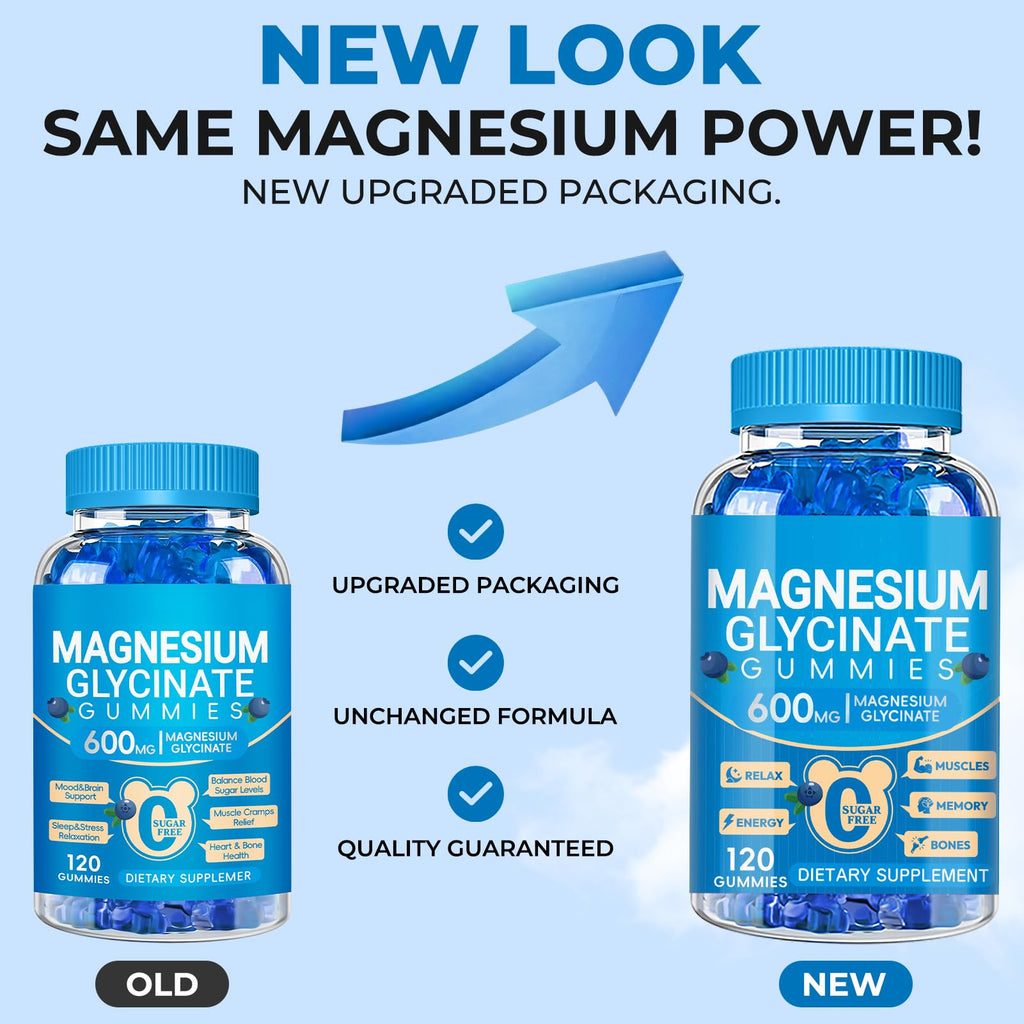 Magnesium Glycinate Gummies 600mg, Chewable Sugar Free Potassium Magnesium Gummies with Manganese Glycinate, Vitamin D, B6, and CoQ10 for Calm Suppor
