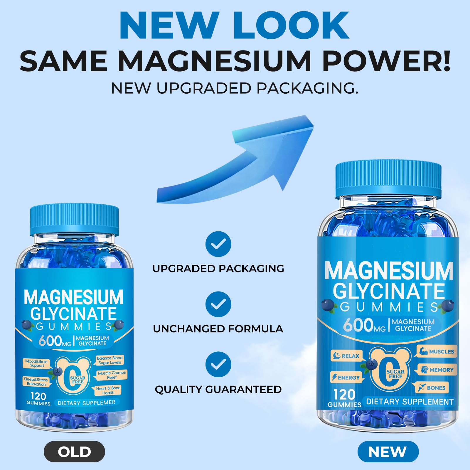 Magnesium Glycinate Gummies 600mg, Chewable Sugar Free Potassium Magnesium Gummies with Manganese Glycinate, Vitamin D, B6, and CoQ10 for Calm Suppor