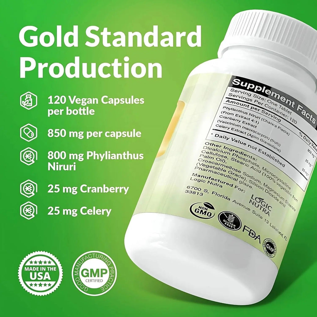 Logic Nutra Chanca Piedra Kidney Stone Breaker 120 Tablets 800 mg - Maximum Strength for Gallbladder & Urinary Cleanse with Phyllantus Niruri, Celery Seed Extract & Cranberry Extract Logic Nutra Au supplements