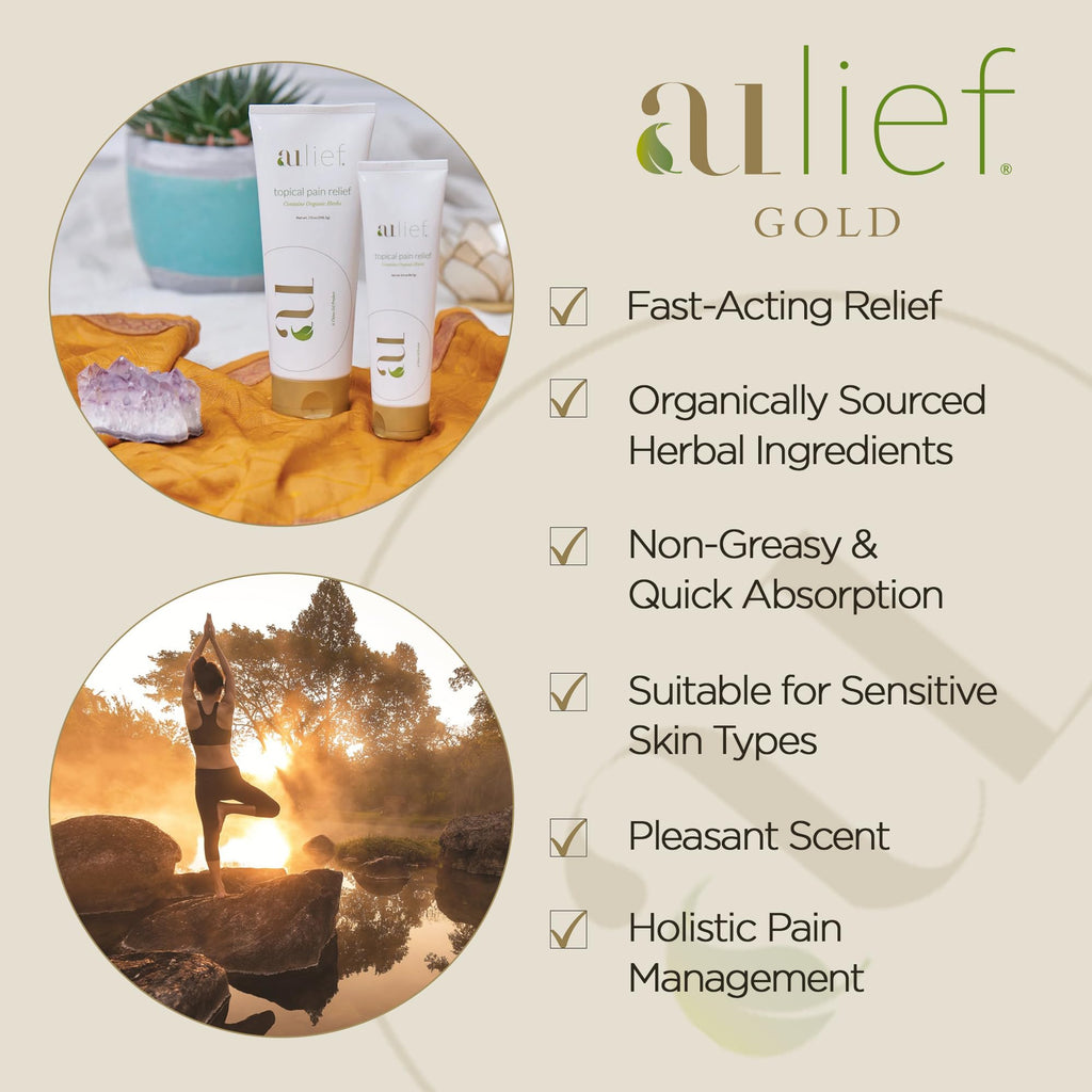 Aulief Gold Natural Pain Relief Cream – Organic Herbal Lotion for Arthritis, Joint Pain & Sore Muscles, Neck, Knee & Back Aches, Premium Organic Natural Pain Reliever, 3.2 Oz Tube Aulief Au supplements