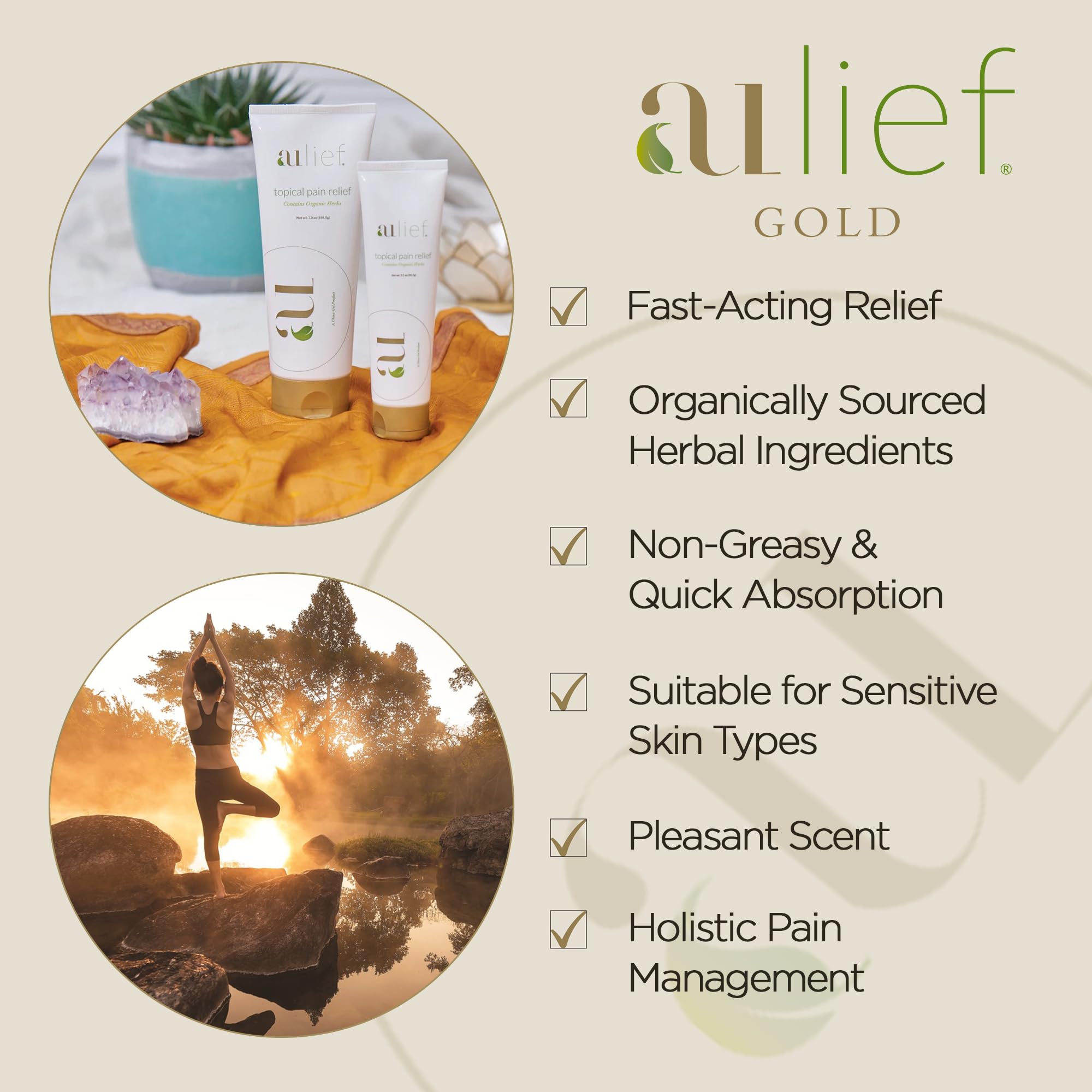 Aulief Gold Natural Pain Relief Cream – Organic Herbal Lotion for Arthritis, Joint Pain & Sore Muscles, Neck, Knee & Back Aches, Premium Organic Natural Pain Reliever, 3.2 Oz Tube Aulief Au supplements